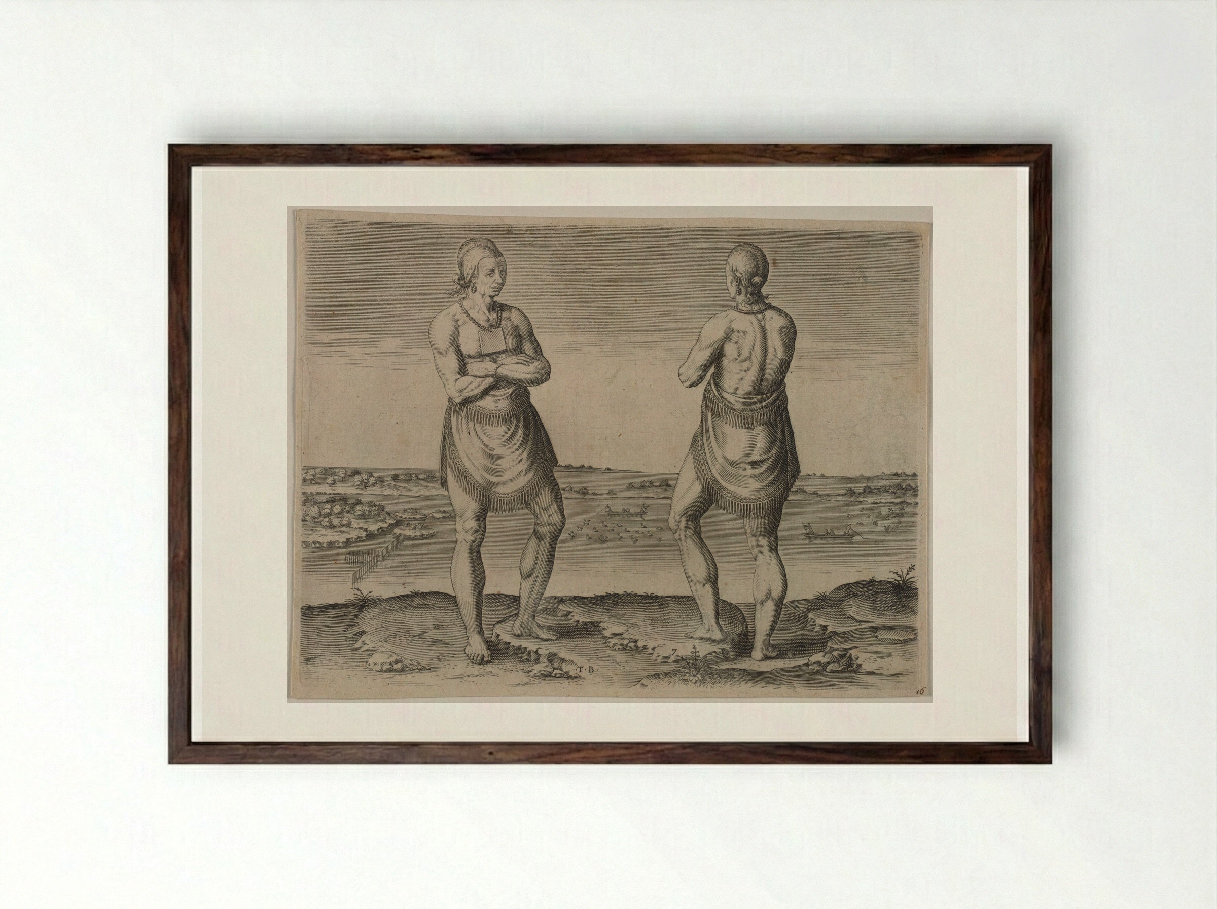 A Chief Lord of Roanoac - Theodor de Bry - Framed Print Dark Wood