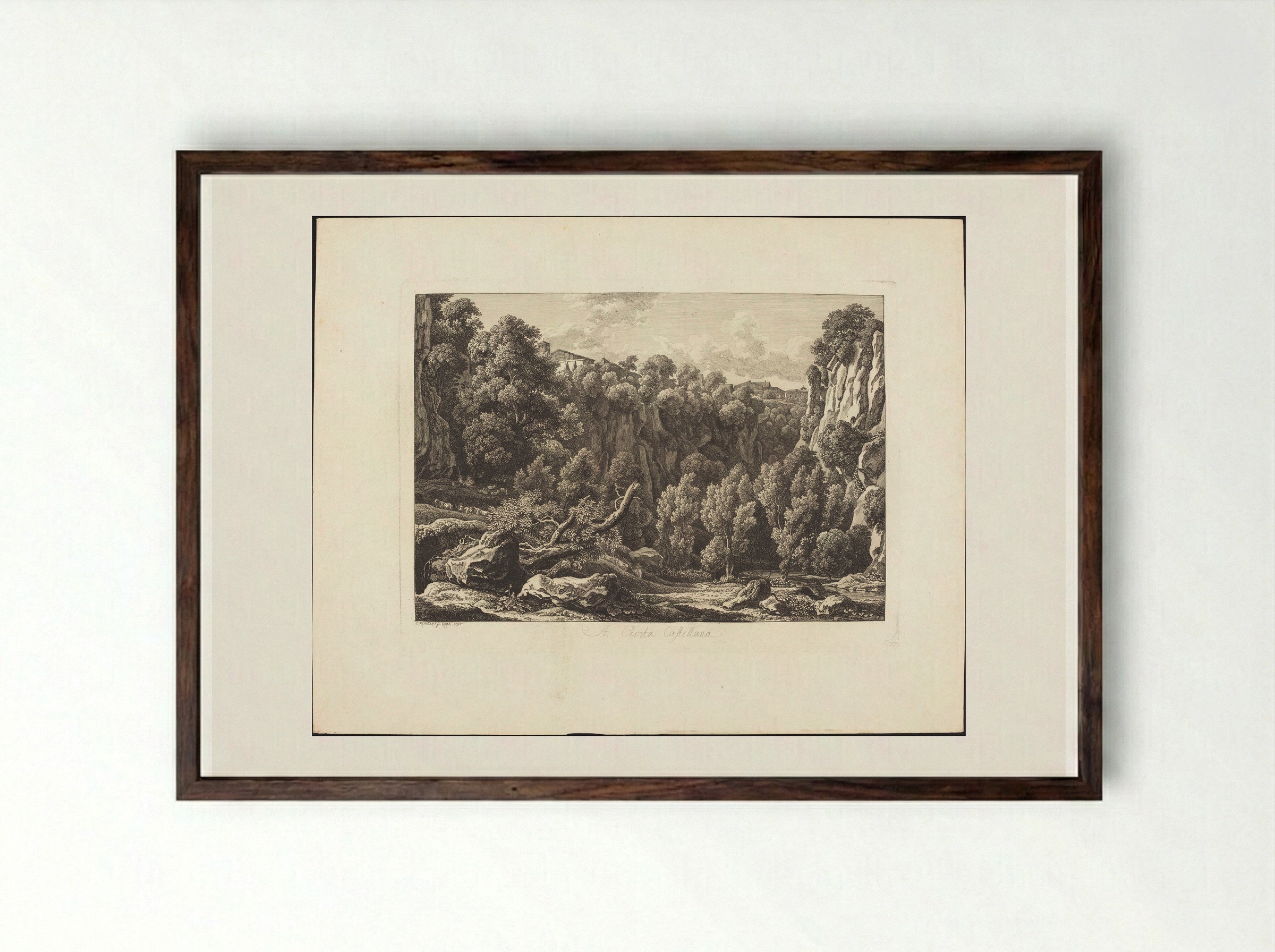 A Cività Castellana - Johann Christian Reinhart - Framed Print Dark Wood