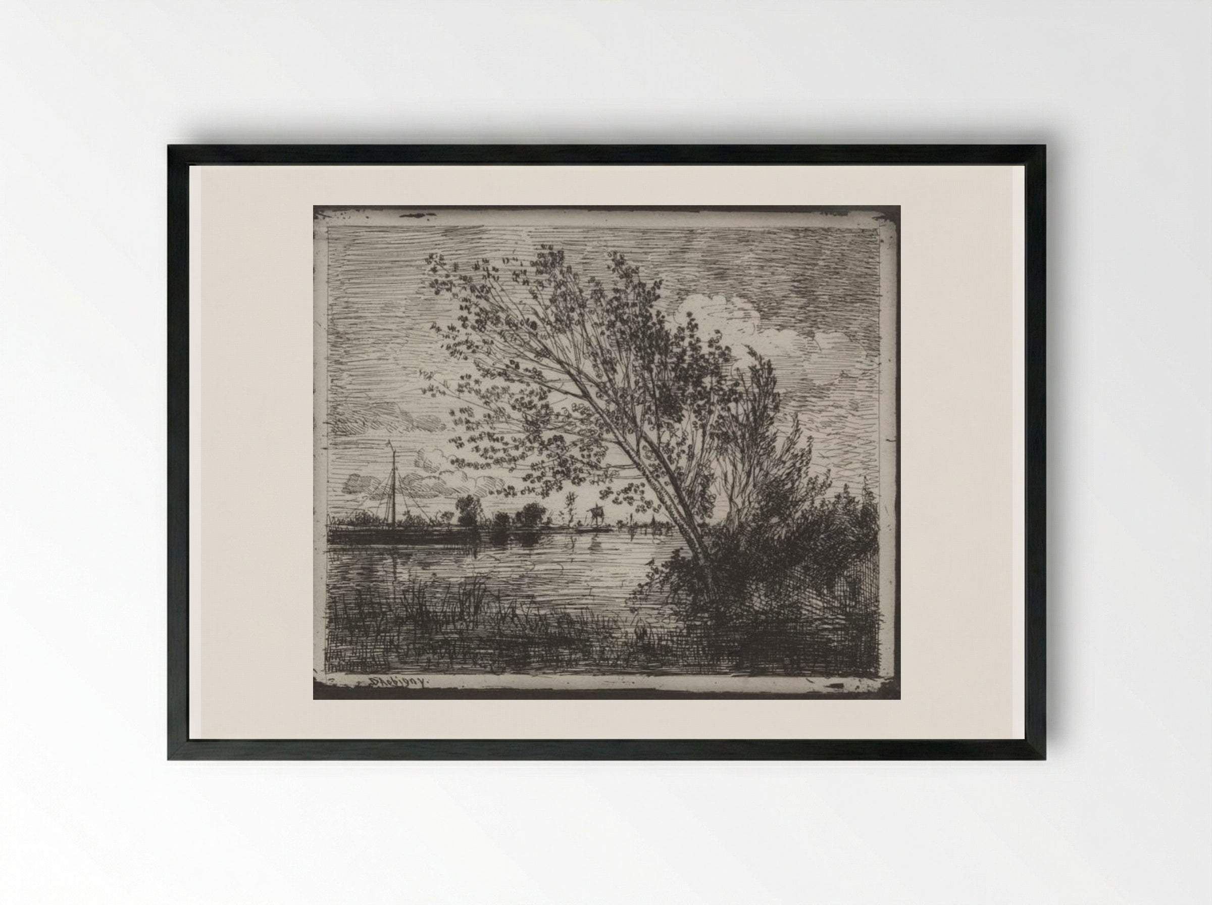 A Cluster of Alders - Charles-François Daubigny - Framed Print Black