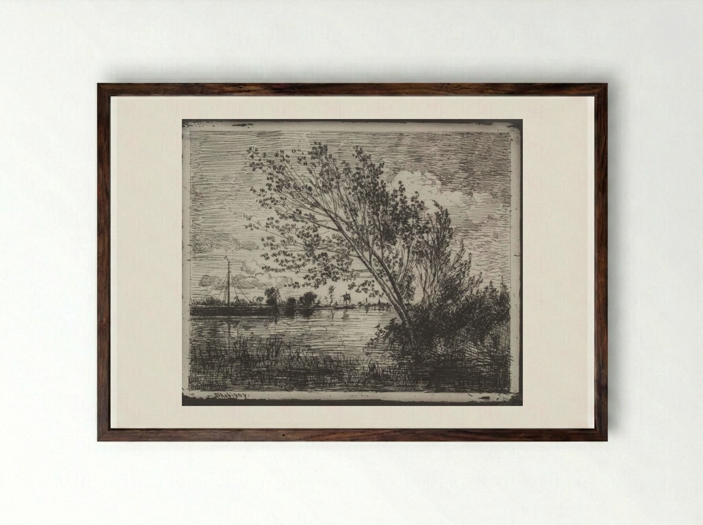 A Cluster of Alders - Charles-François Daubigny - Framed Print Dark Wood