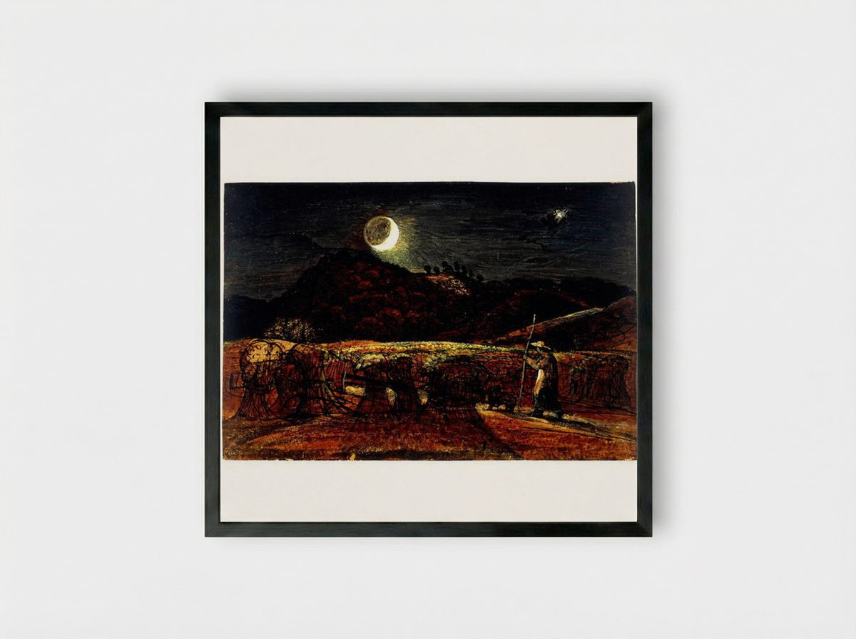 A Cornfield by Moonlight with the Evening Star - Samuel Palmer - Framed Print Black