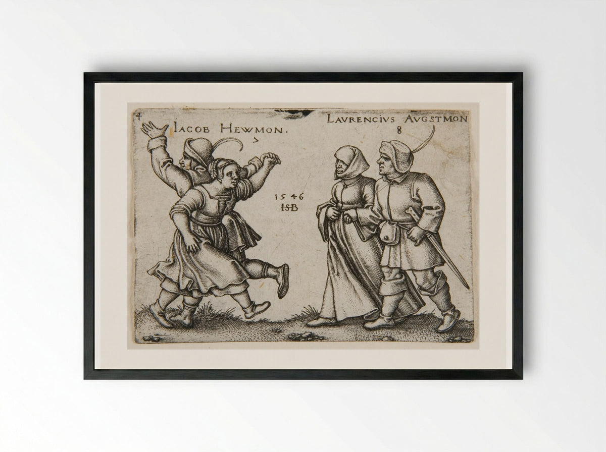 A Couple Dancing and a Couple Walking - Sebald Beham - Framed Print Black