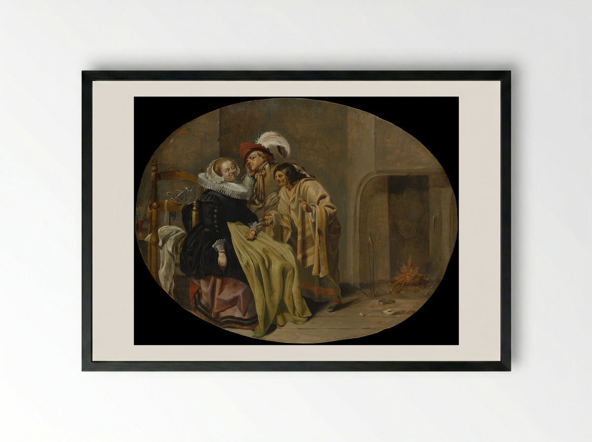 A Couple in an Interior with a Fortune-Teller - Jacob Duck - Framed Print Black