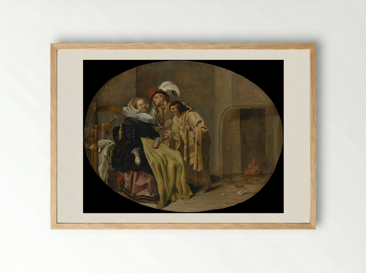 A Couple in an Interior with a Fortune-Teller - Jacob Duck - Framed Print Wood