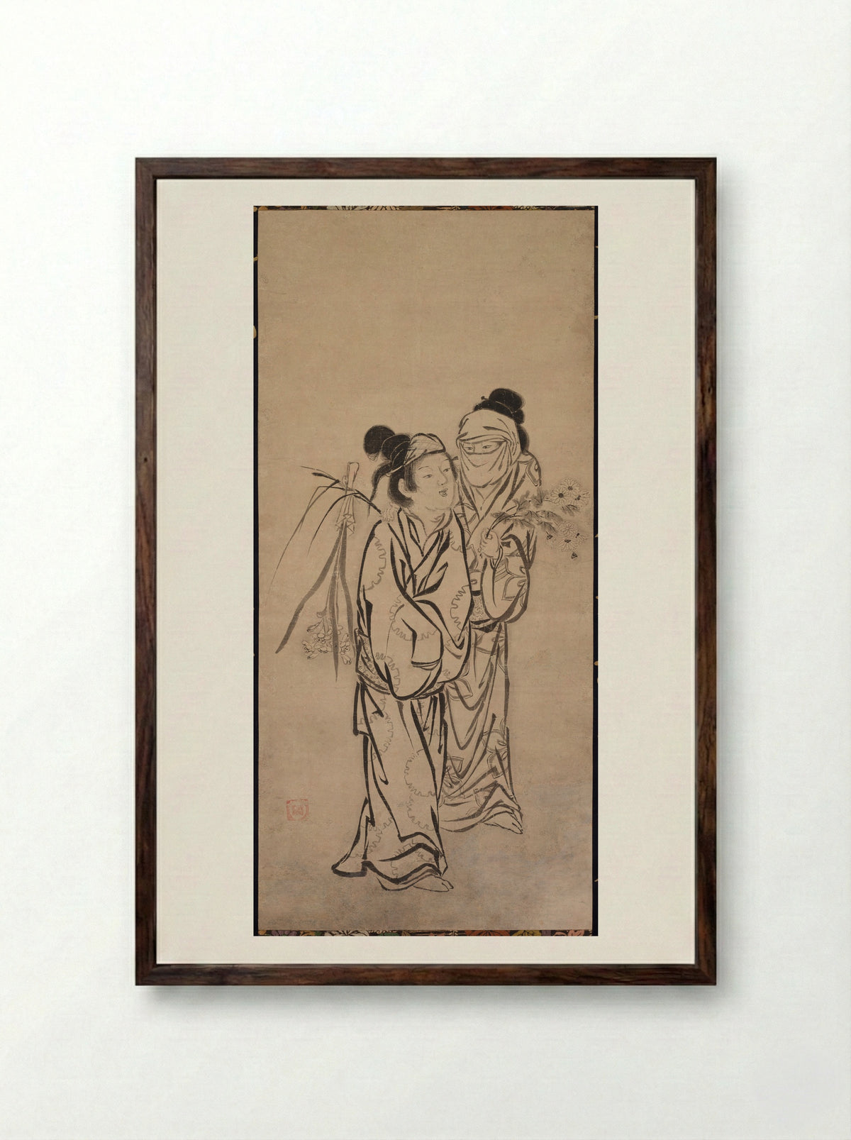 A Couple - Hasegawa Sōen - Framed Print Dark Wood