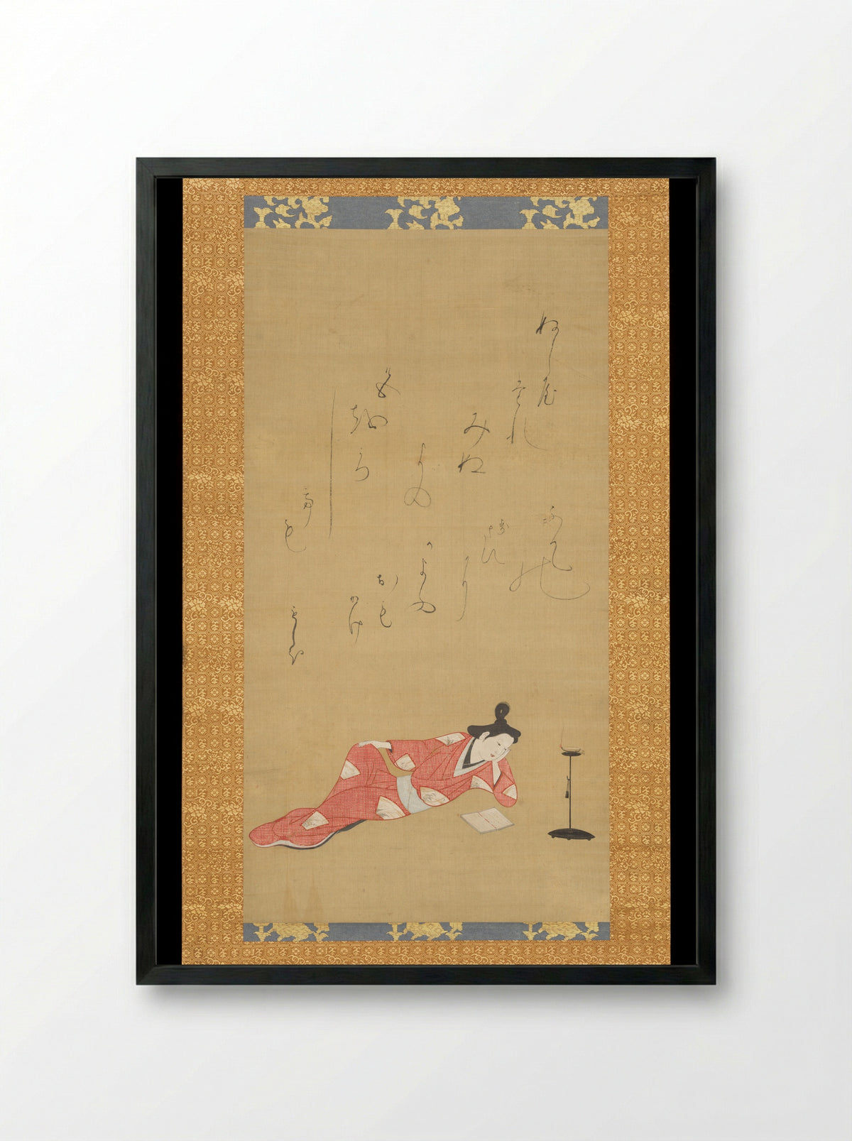 A Courtesan Reading a Book - Fine Art Print - Framed Print Black