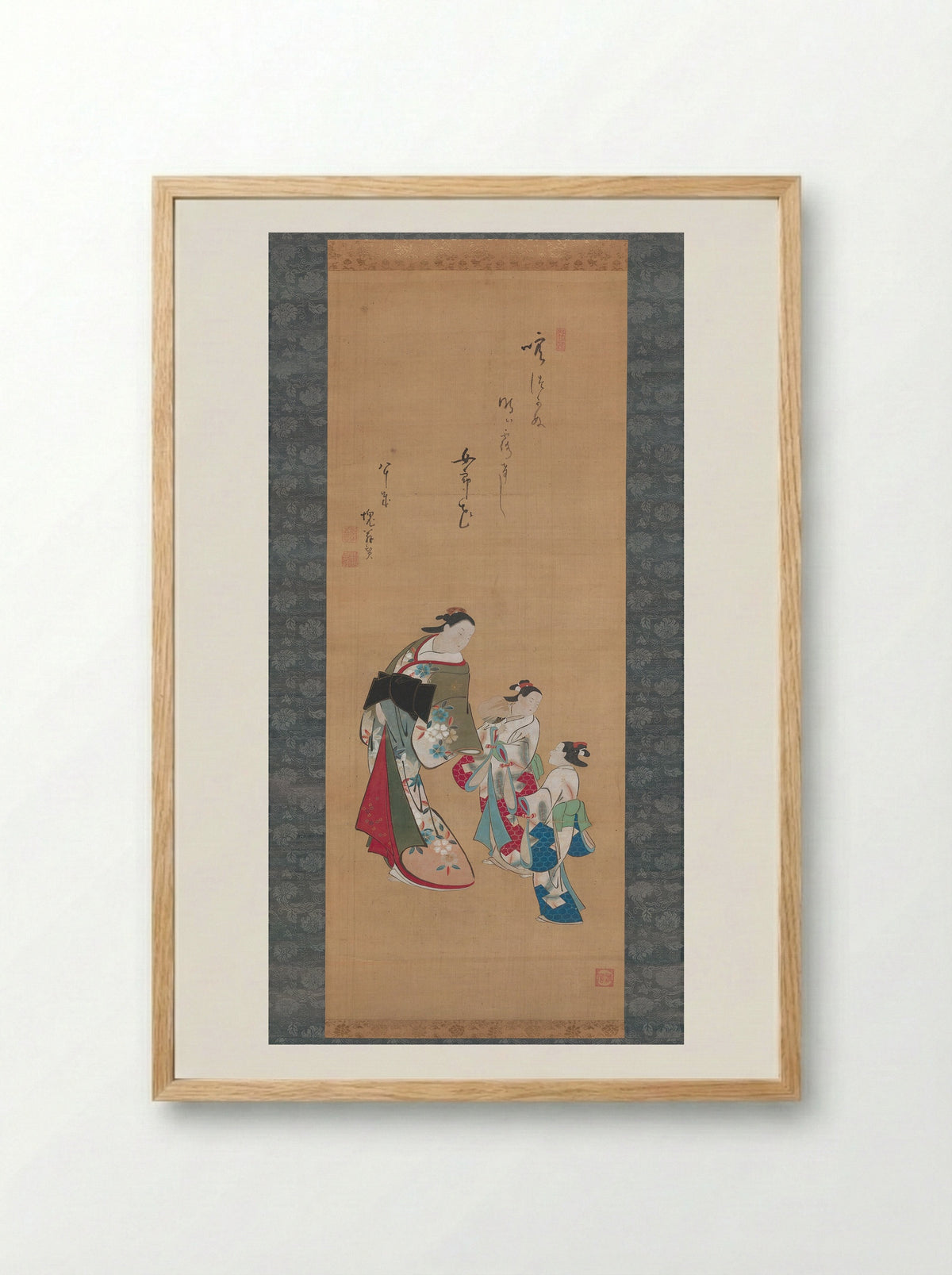 A Courtesan with Her Child Attendant - Torii Kiyonobu I - Framed Print Wood