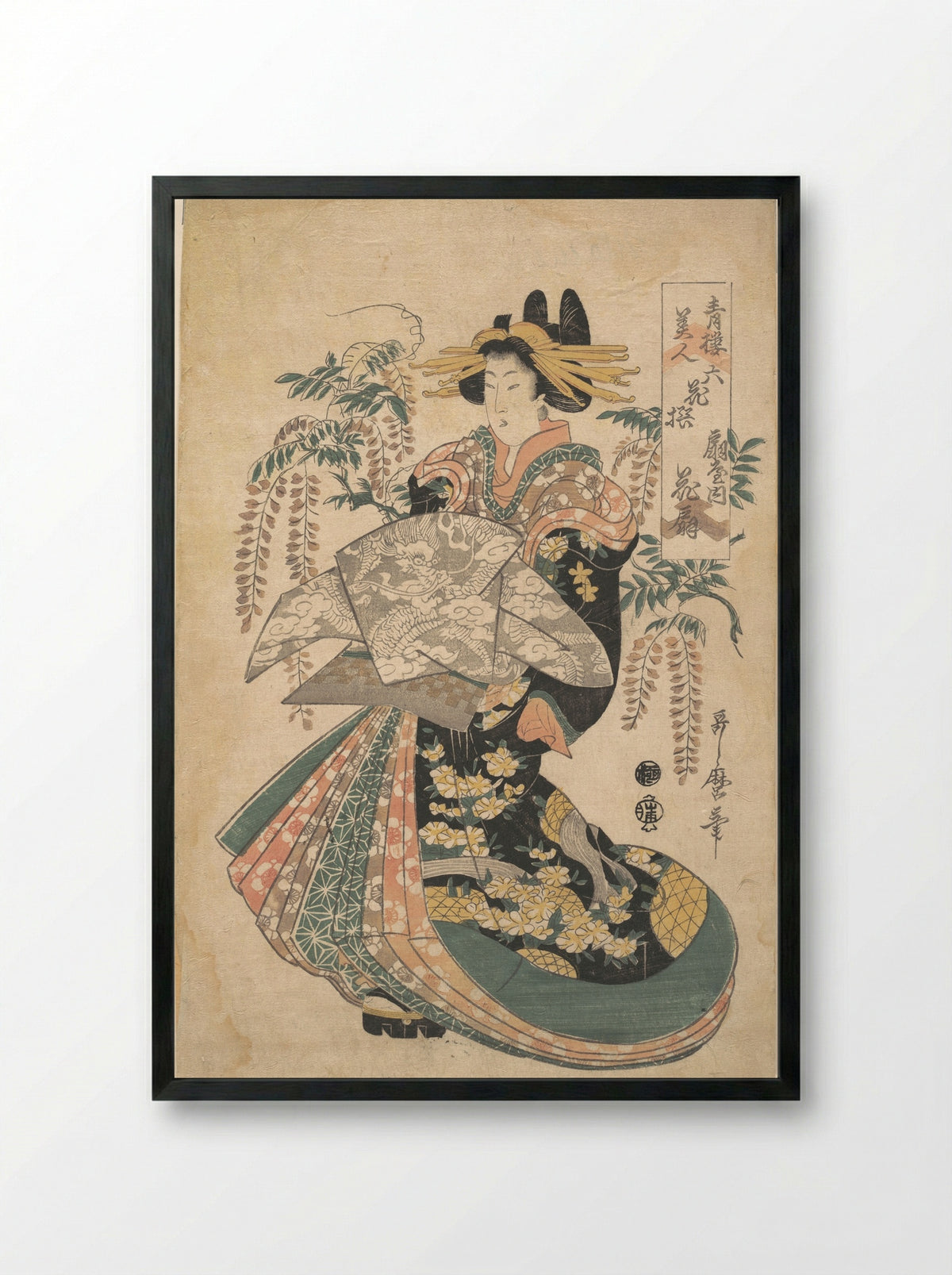 A Courtesan with Wisteria - Utamaro II - Framed Print Black