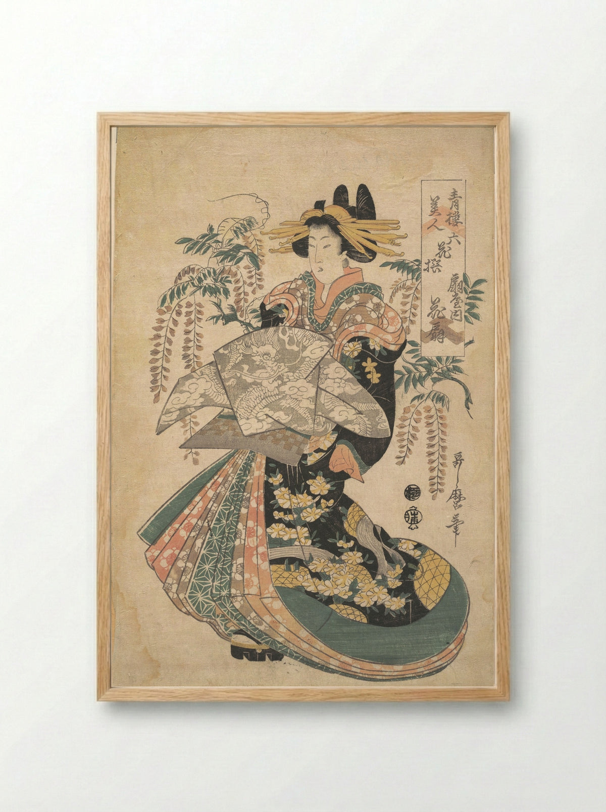 A Courtesan with Wisteria - Utamaro II - Framed Print Wood