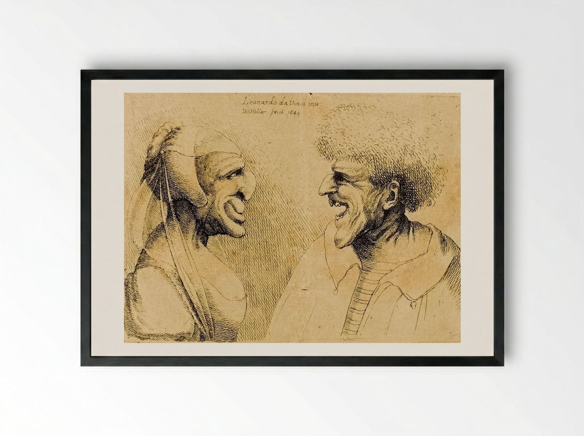 A Deformed Couple Facing Each Other - Wenceslaus Hollar - Framed Print Black