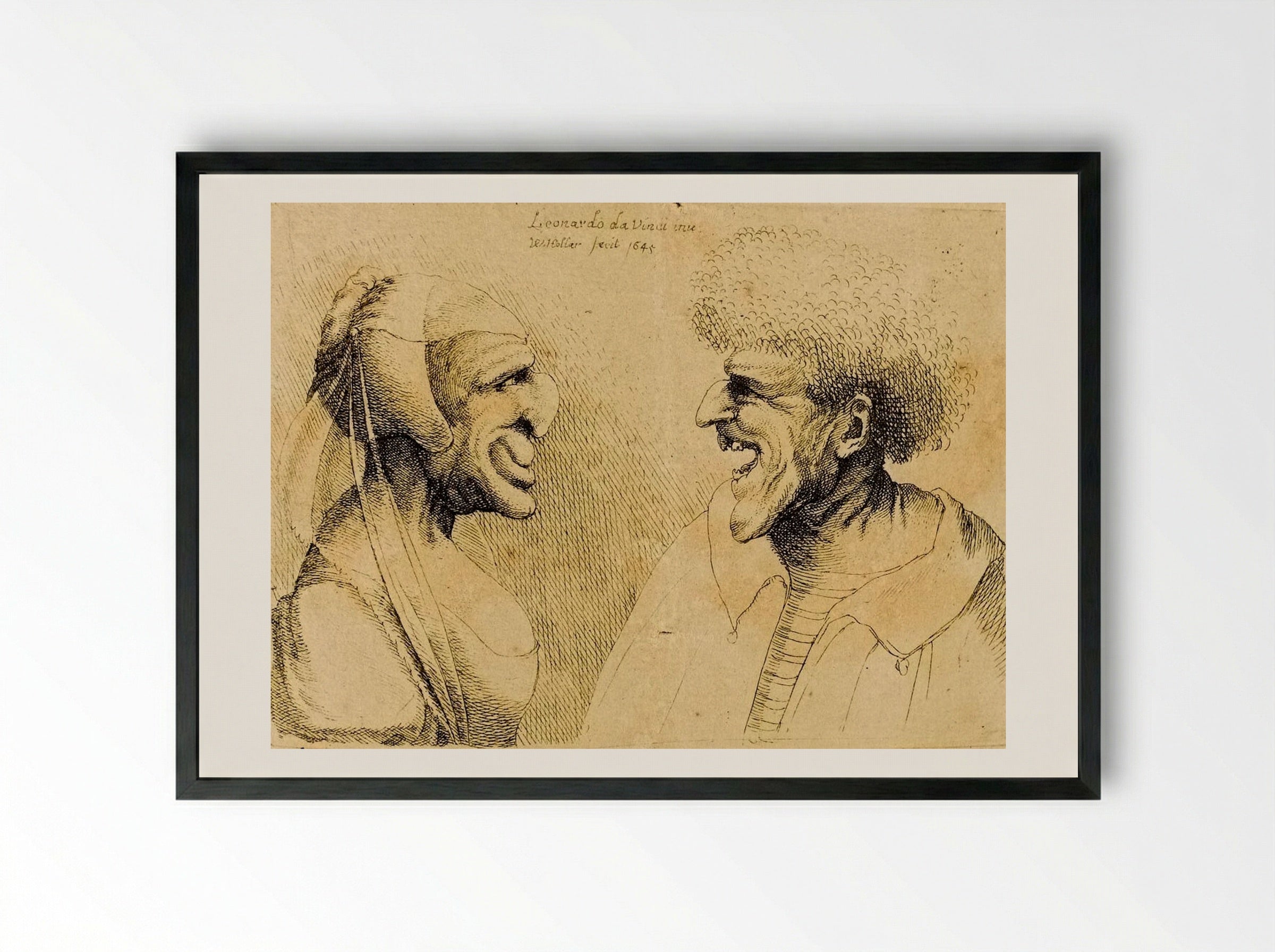 A Deformed Couple Facing Each Other - Wenceslaus Hollar - Framed Print Black