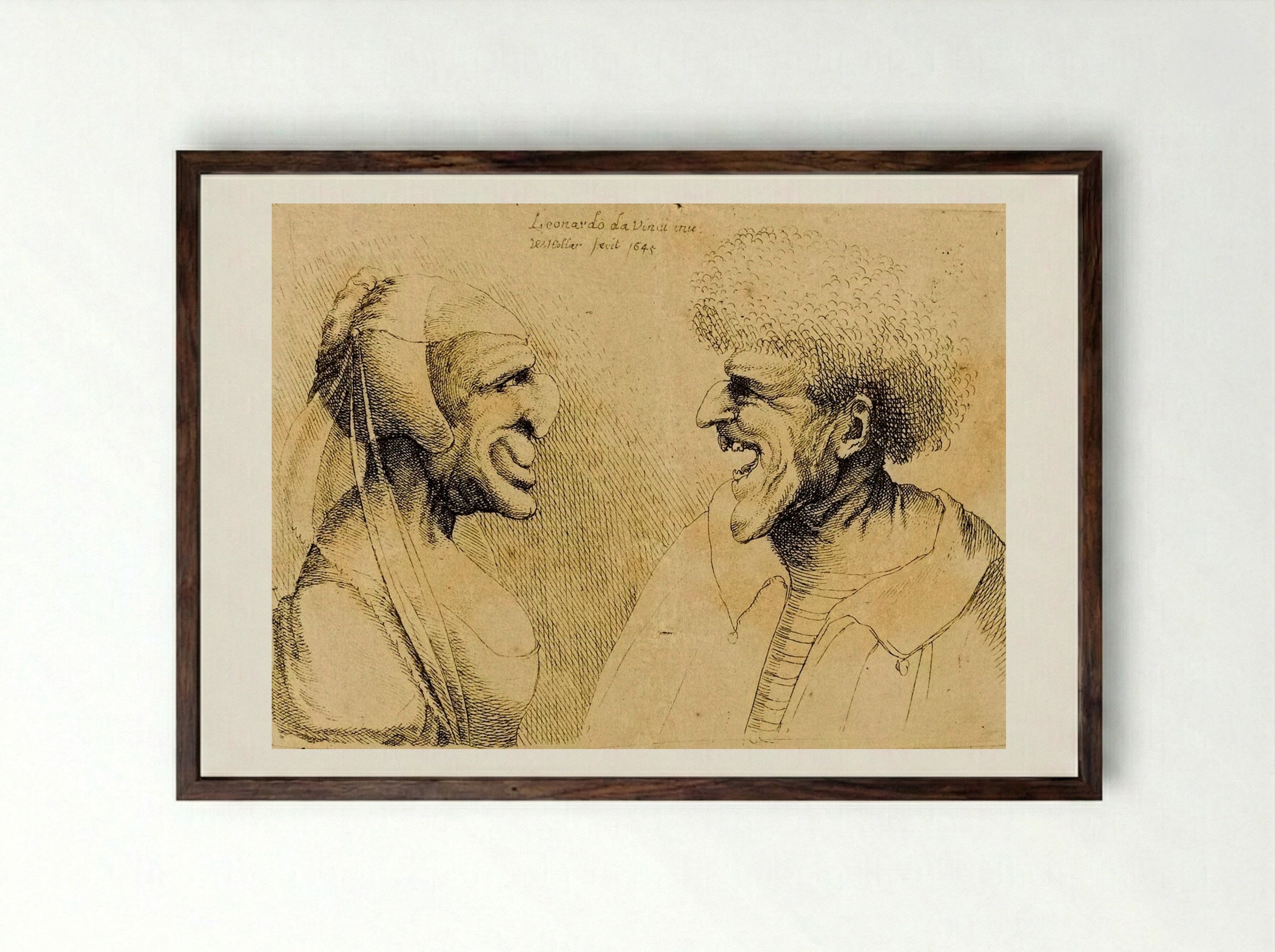 A Deformed Couple Facing Each Other - Wenceslaus Hollar - Framed Print Dark Wood
