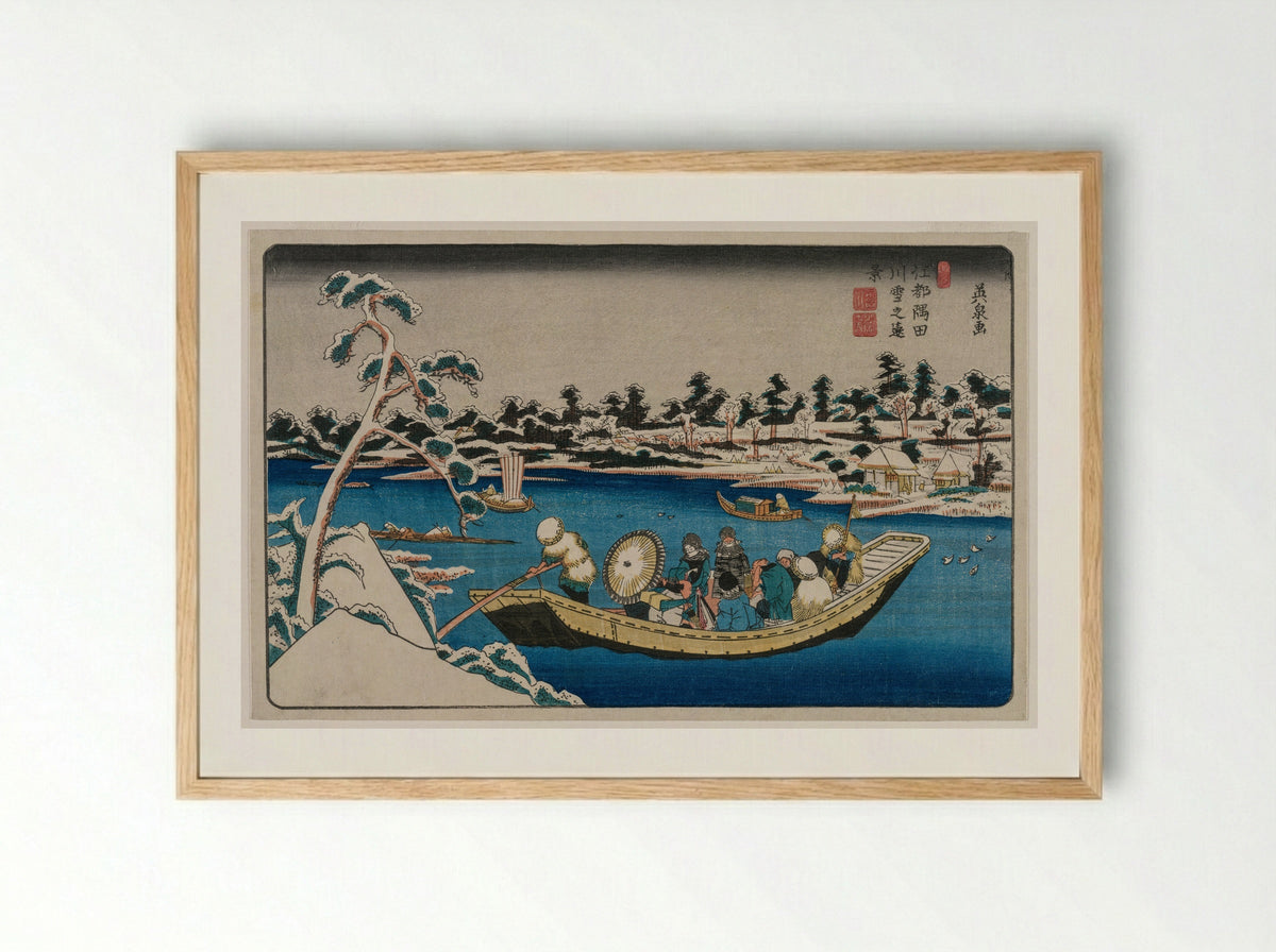 A Distant View of Snow on the Sumida River in Edo - Ikeda Eisen - Framed Print Wood