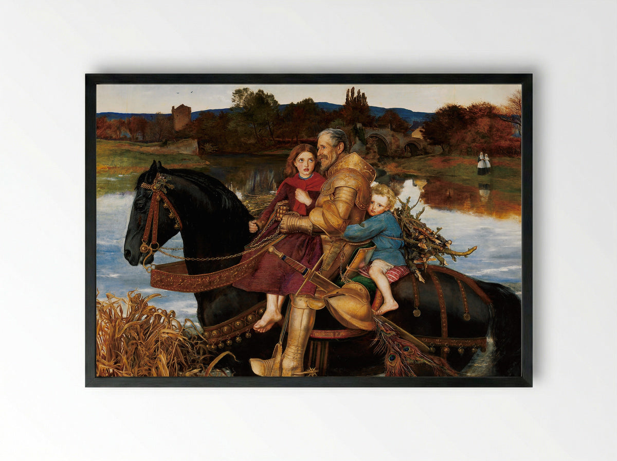 A Dream of the Past: Sir Isumbras at the Ford - John Everett Millais - Framed Print Black