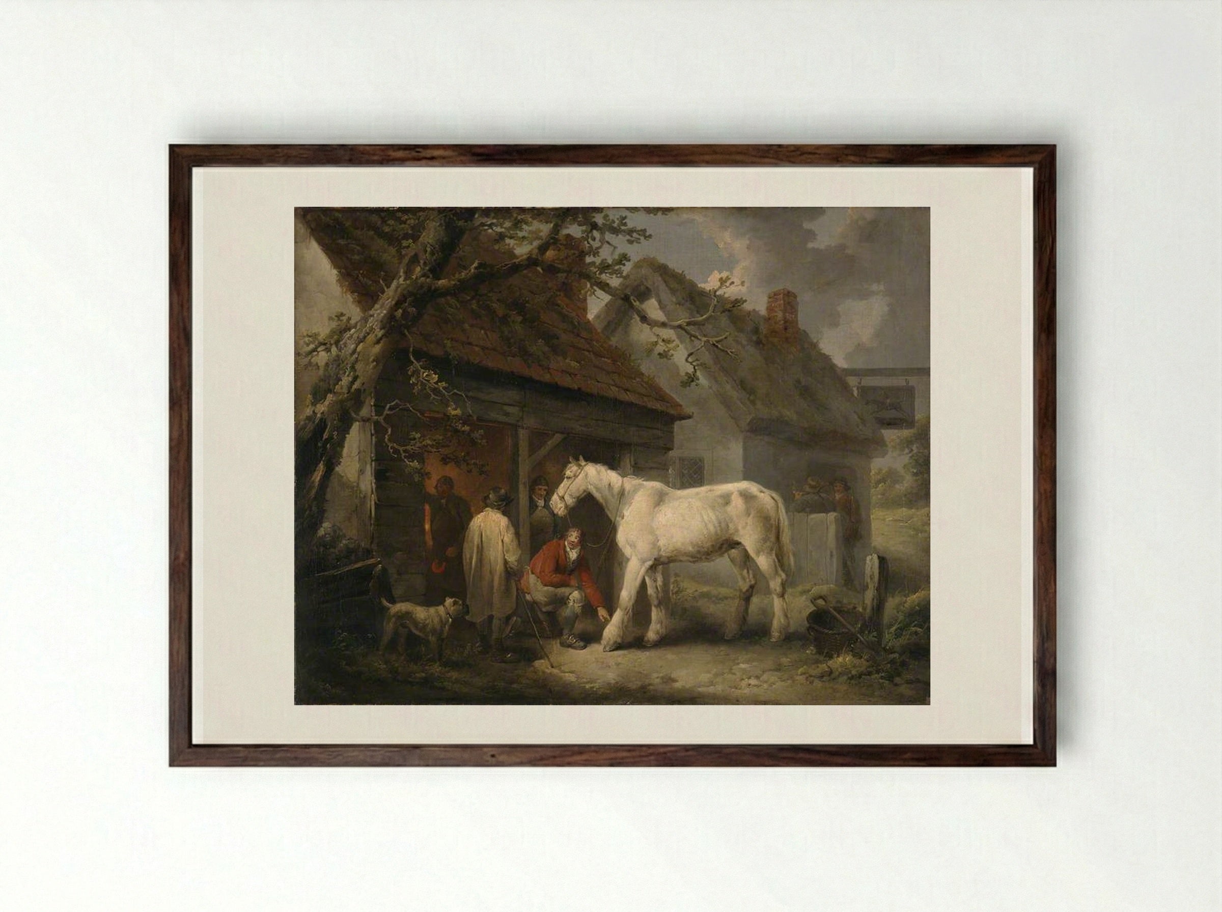 A Farrier's Shop - George Morland - Framed Print Dark Wood
