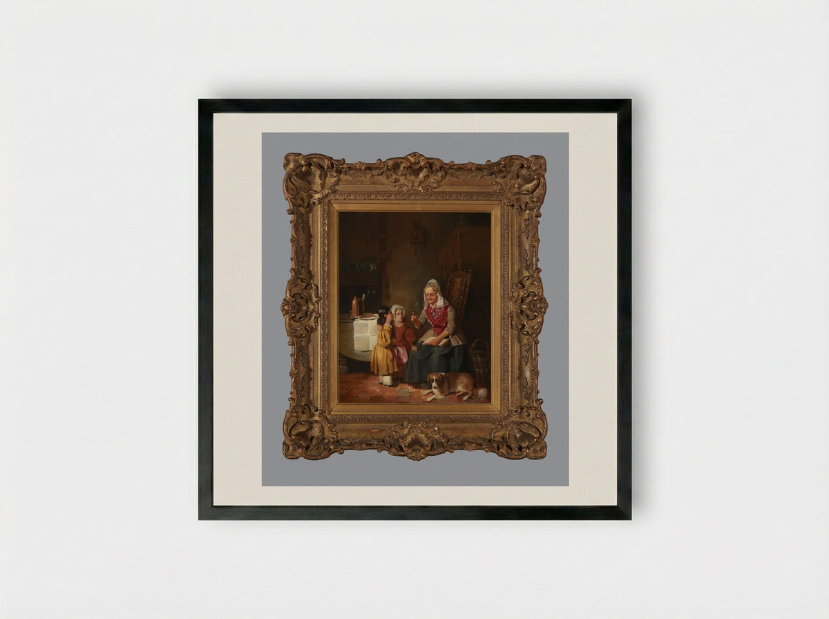 A Father with Two Children at the Mother's Grave - Willem Hendrik Schmidt - Framed Print Black