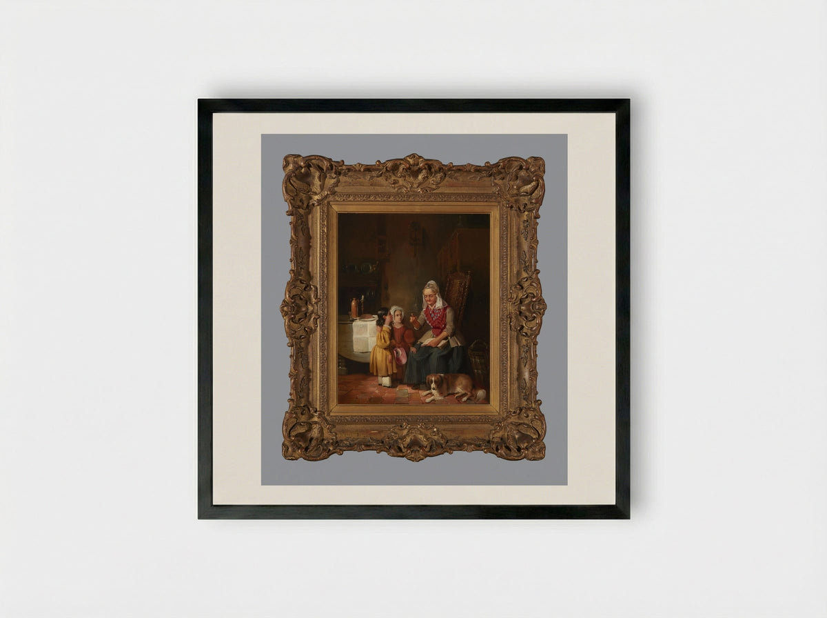 A Father with Two Children at the Mother's Grave - Willem Hendrik Schmidt - Framed Print Black