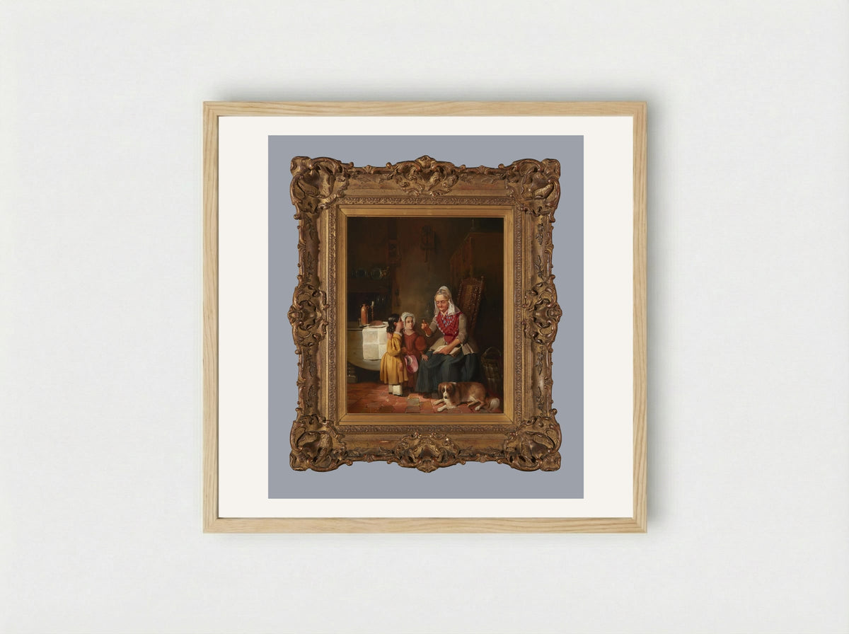 A Father with Two Children at the Mother's Grave - Willem Hendrik Schmidt - Framed Print Wood