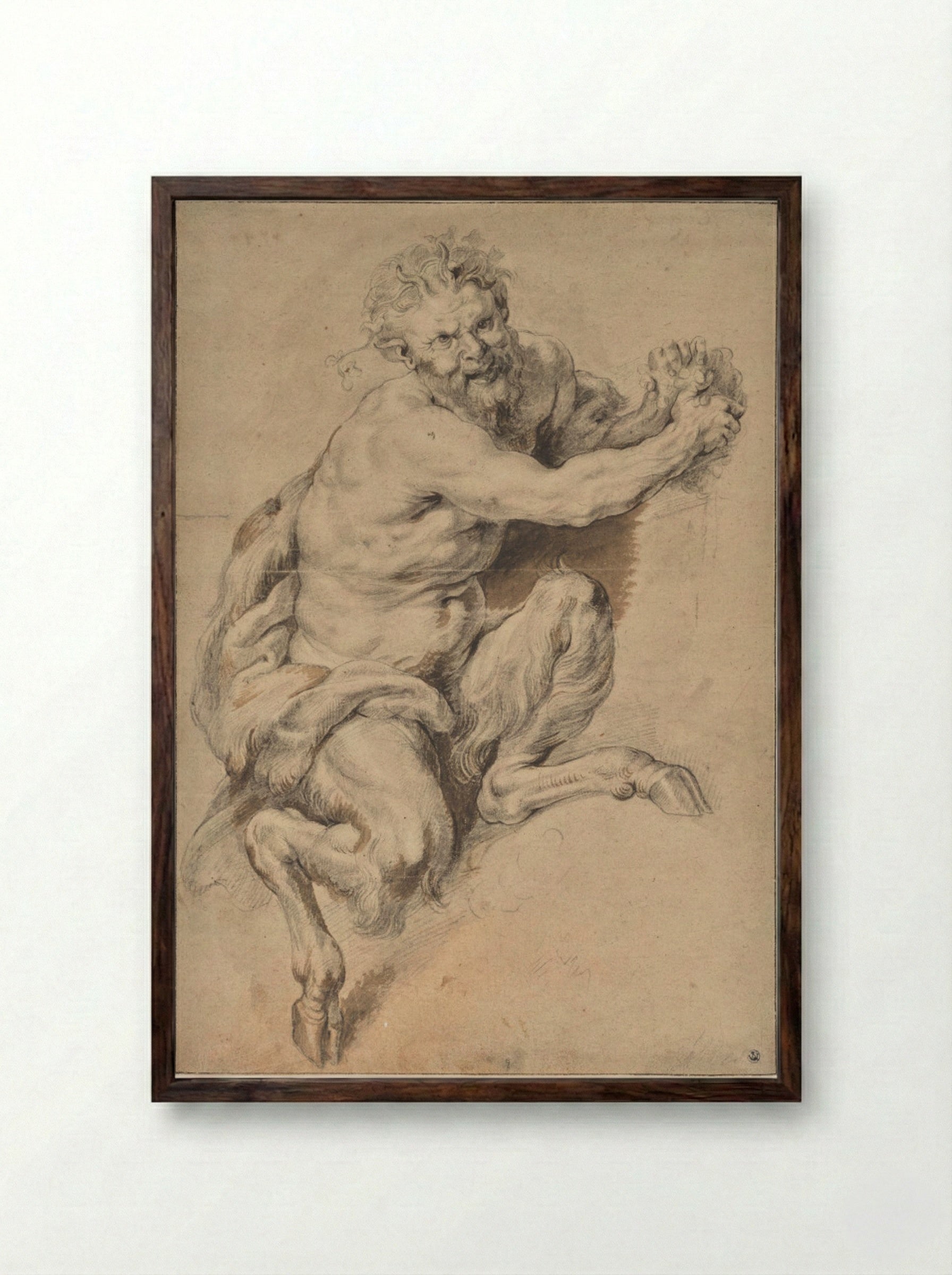 A Faun Grasping a Bunch of Grapes - Peter Paul Rubens - Framed Print Dark Wood