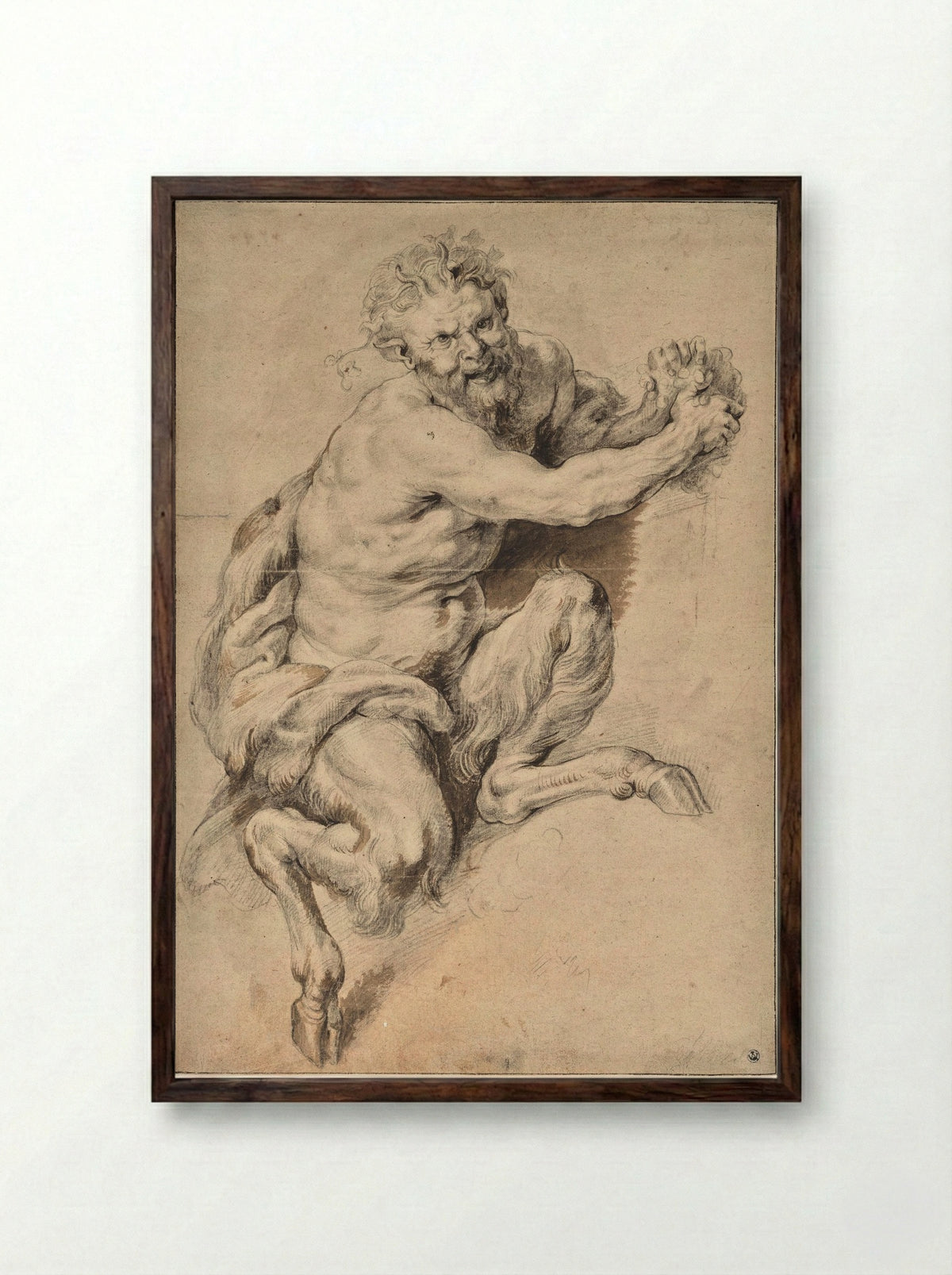 A Faun Grasping a Bunch of Grapes - Peter Paul Rubens - Framed Print Dark Wood