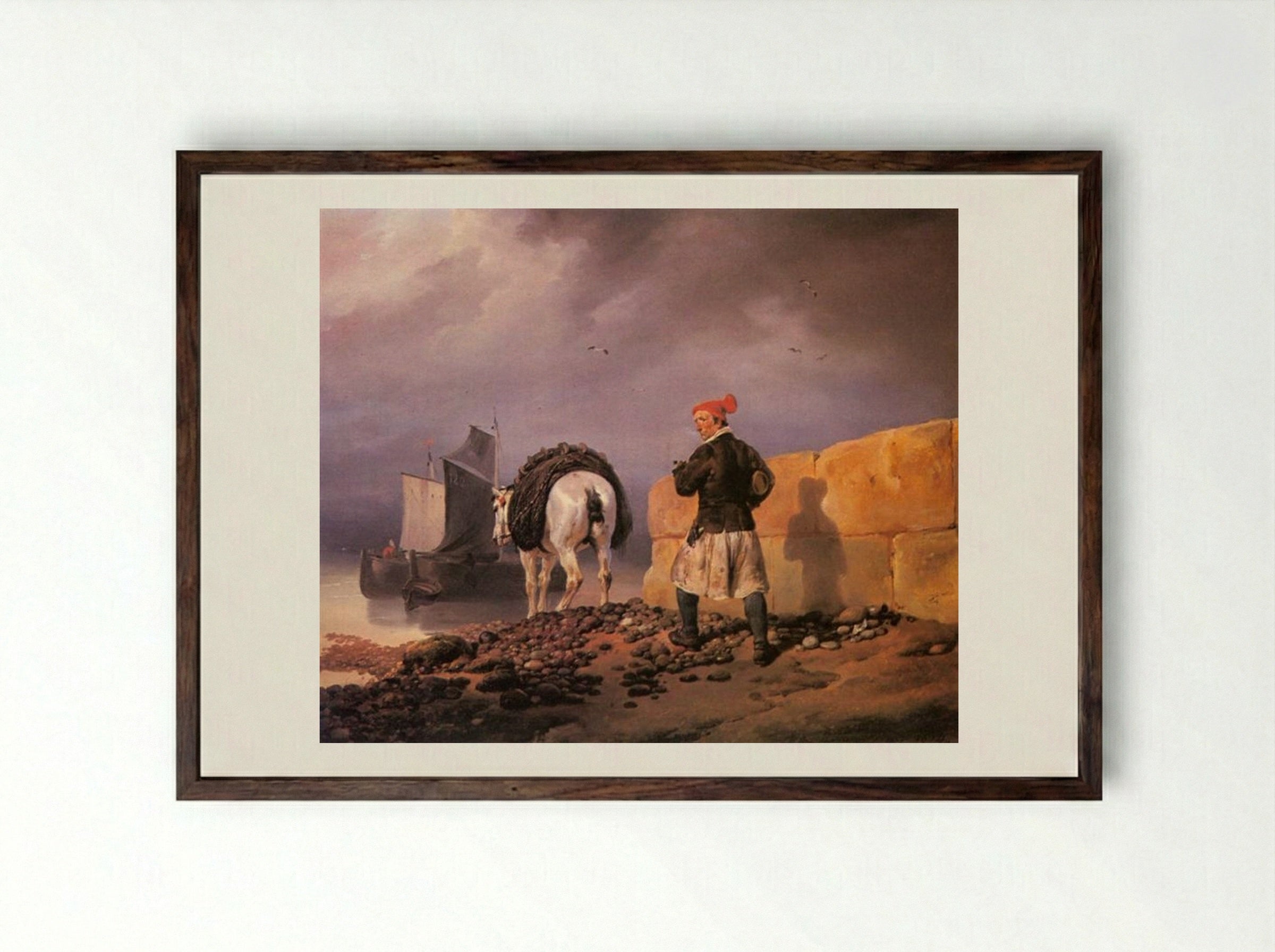 A Fisherman Setting Out - Horace Vernet - Framed Print Dark Wood