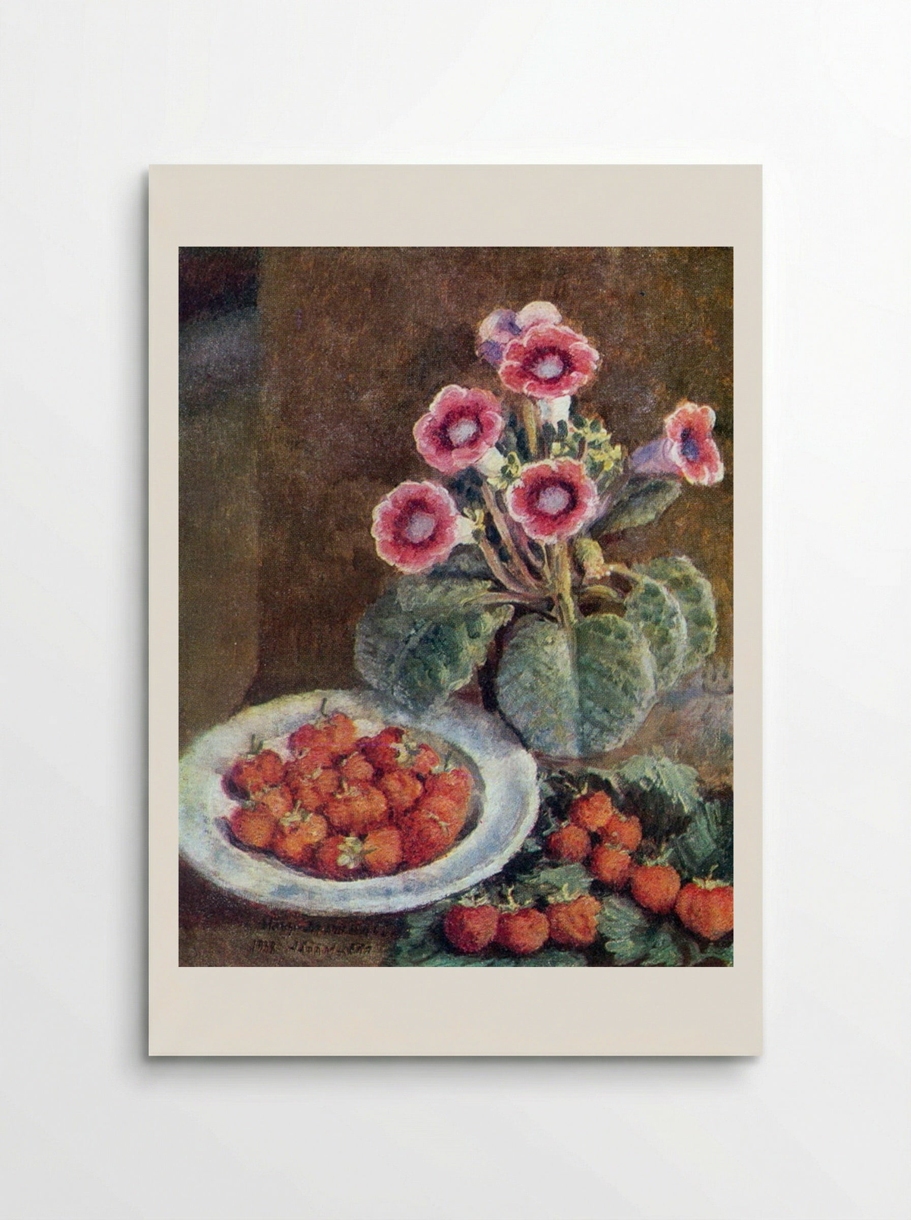 A Flower in a Pot and Strawberries - Ilya Mashkov - Poster