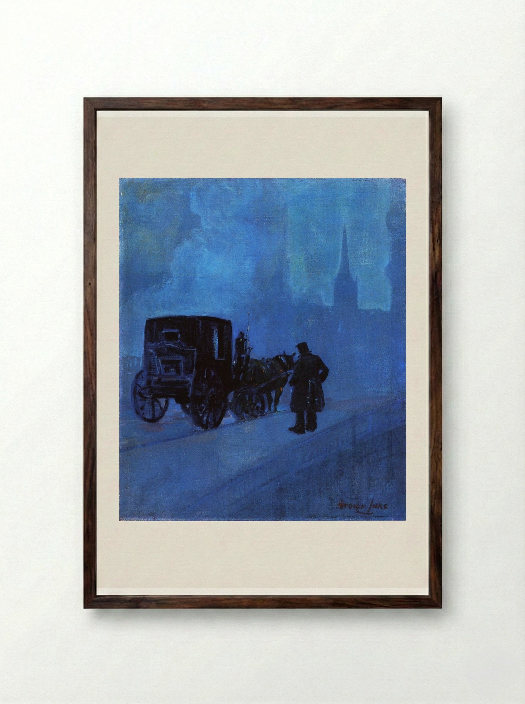 A Foggy Night - George Luks - Framed Print Dark Wood