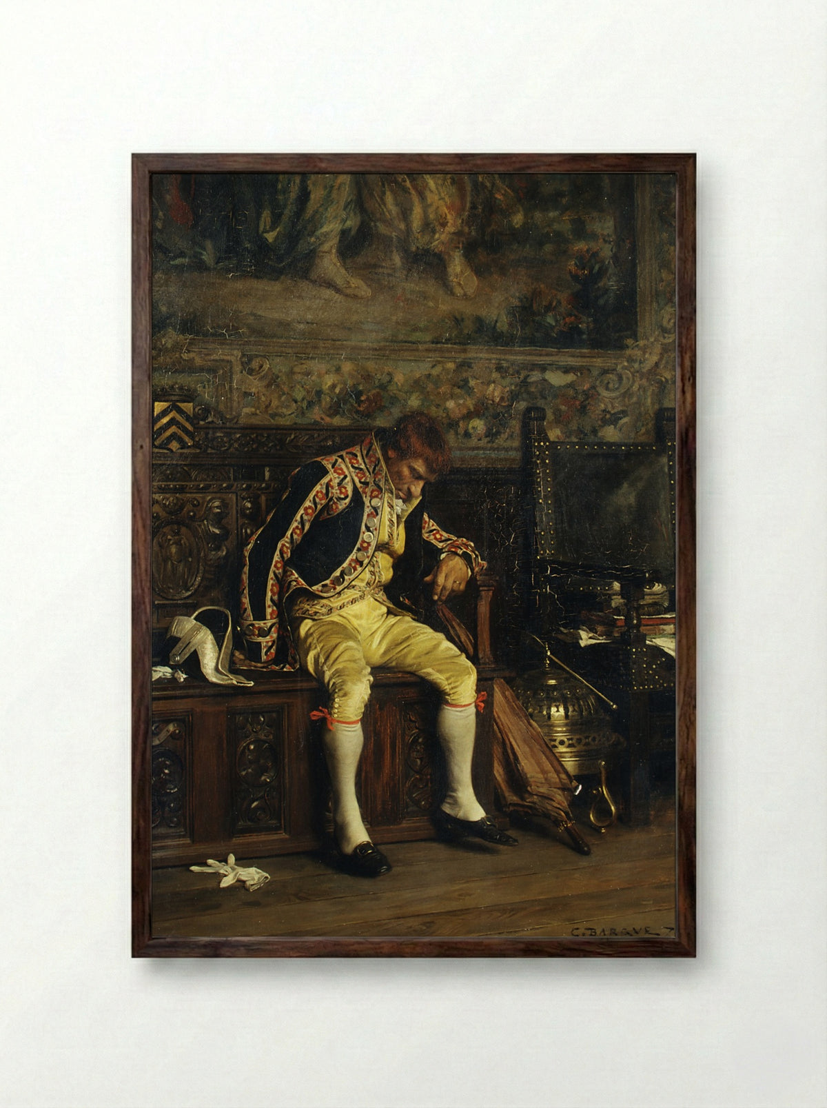 A Footman Sleeping - Charles Bargue - Framed Print Dark Wood