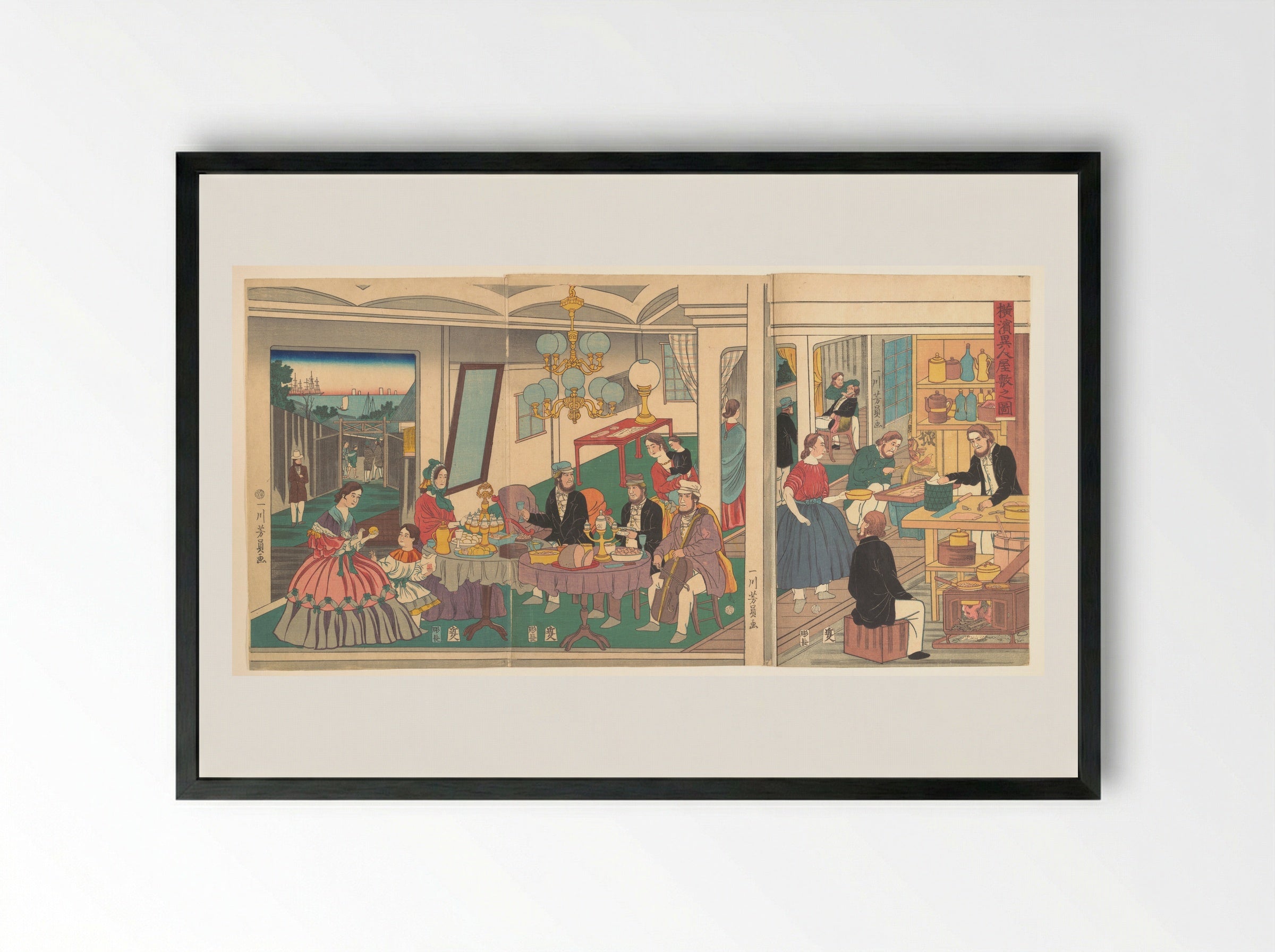 A Foreign Residence in Yokohama - Utagawa Yoshikazu - Framed Print Black