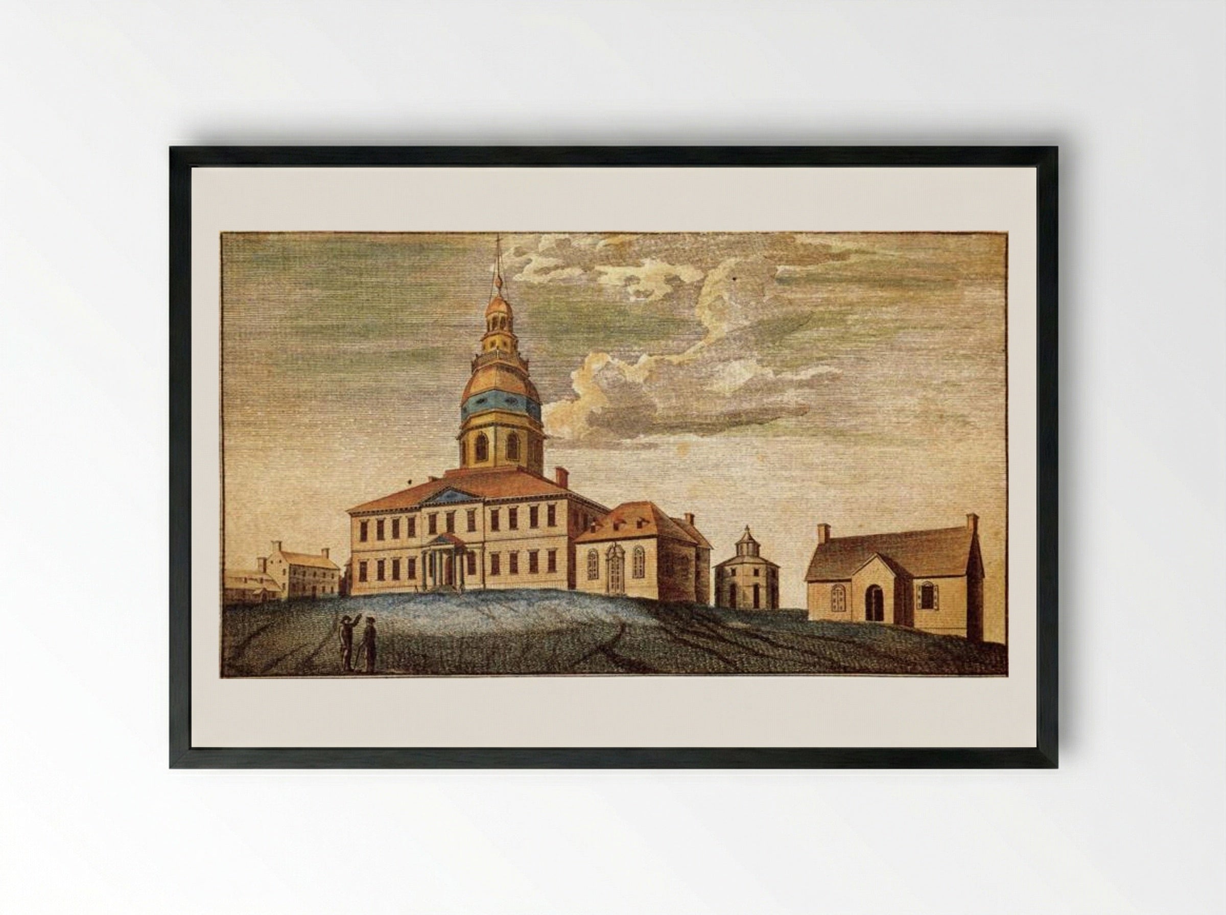 A Front View of Statehouse at Annapolis - Charles Willson Peale - Framed Print Black