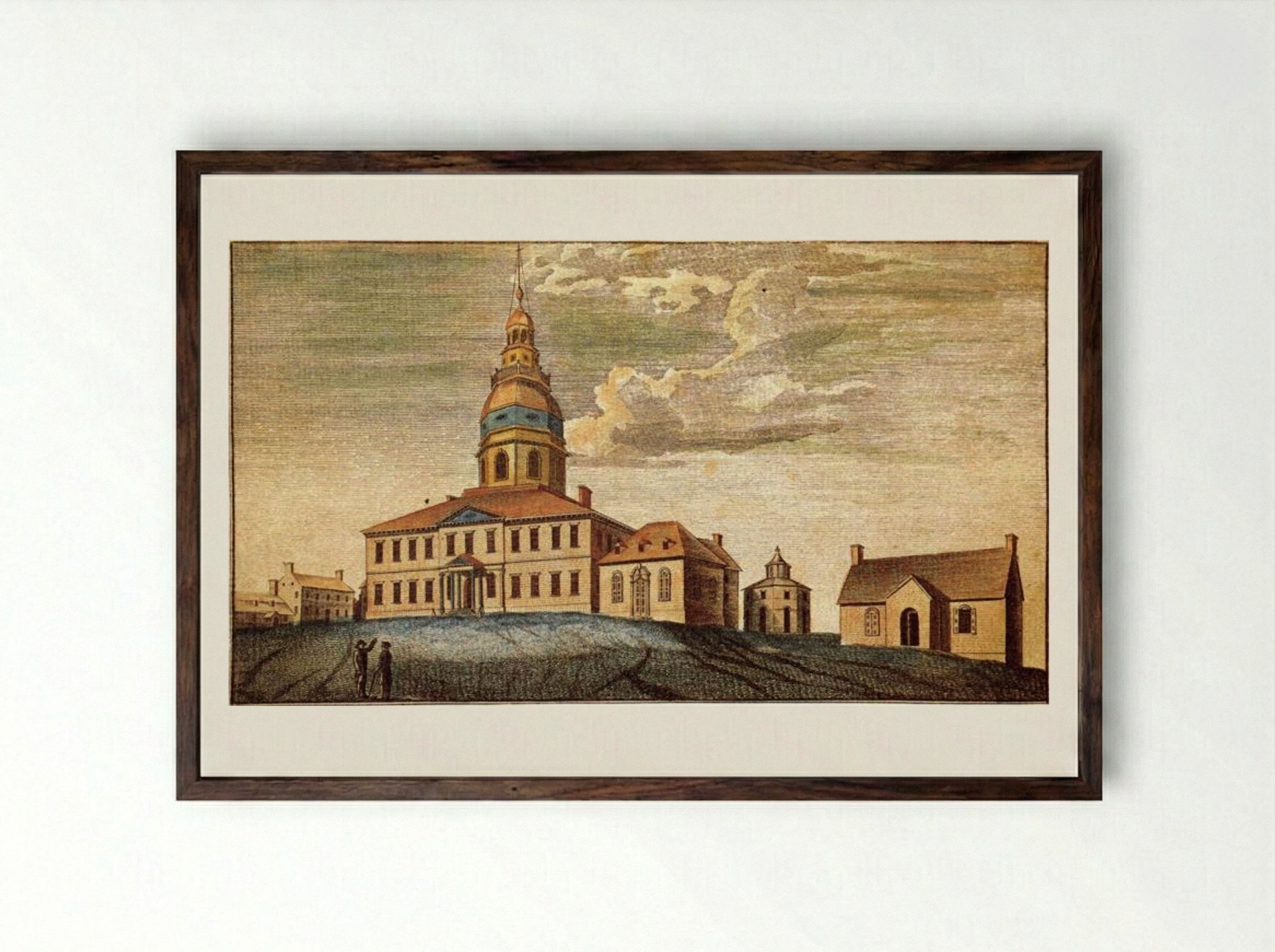 A Front View of Statehouse at Annapolis - Charles Willson Peale - Framed Print Dark Wood
