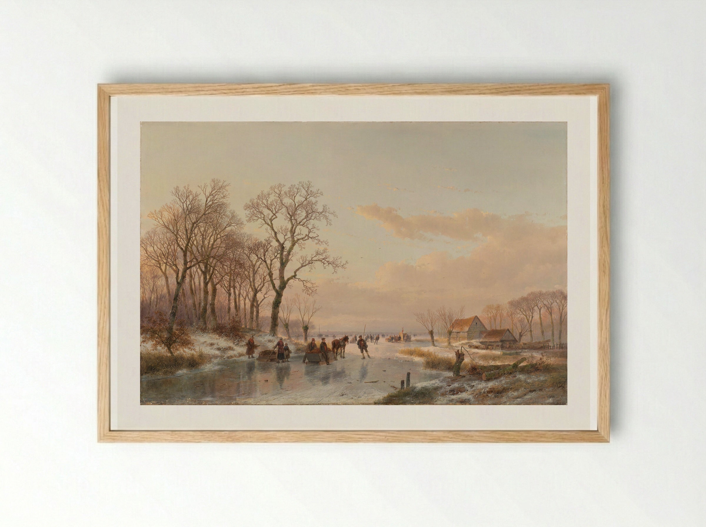 A Frozen Canal near the River Maas - Andreas Schelfhout - Framed Print Wood
