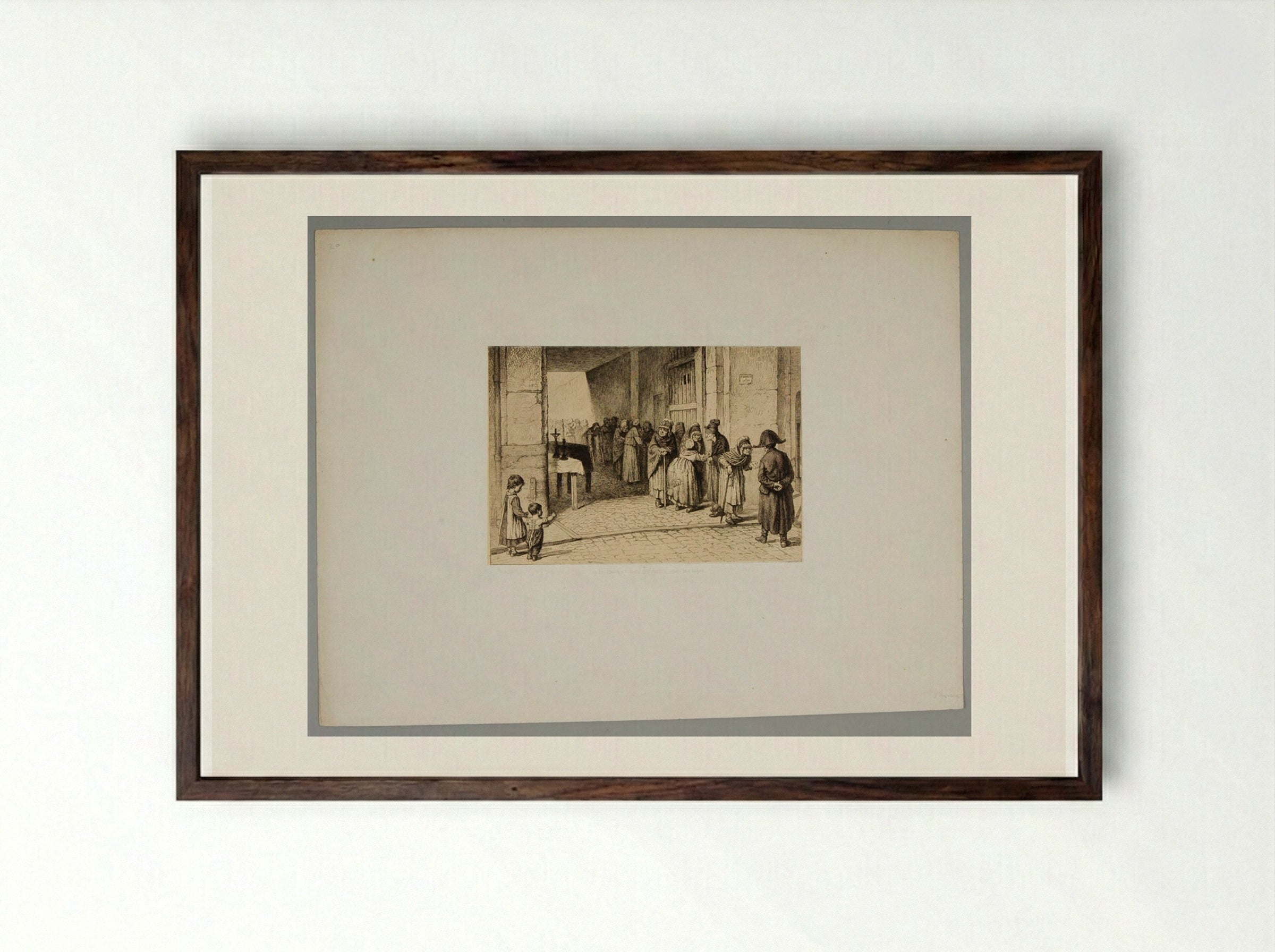 A Funeral at the Little Sister of the Poor Convent - Léopold Flameng - Framed Print Dark Wood
