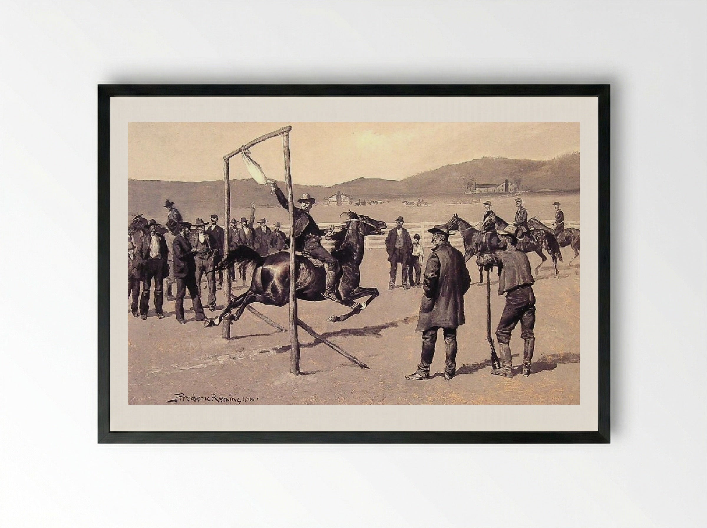A Gander Pull - Frederic Remington - Framed Print Black