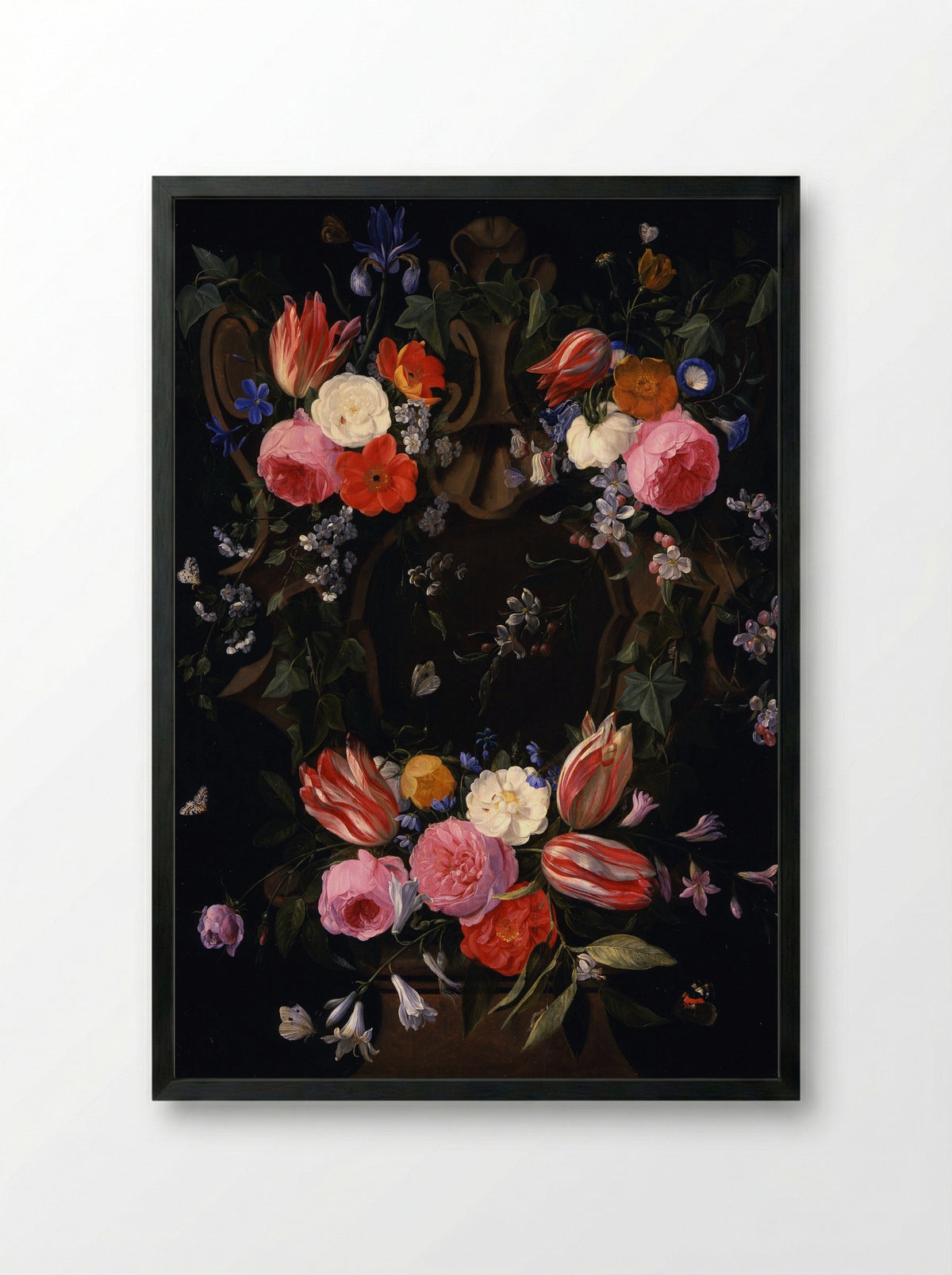 A Garland of Flowers - Jan van Kessel the Elder - Framed Print Black