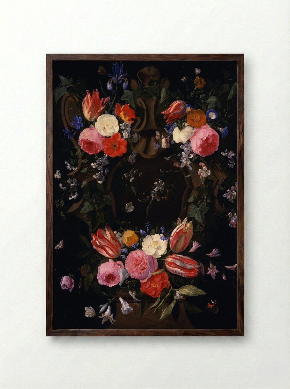 A Garland of Flowers - Jan van Kessel the Elder - Framed Print Dark Wood
