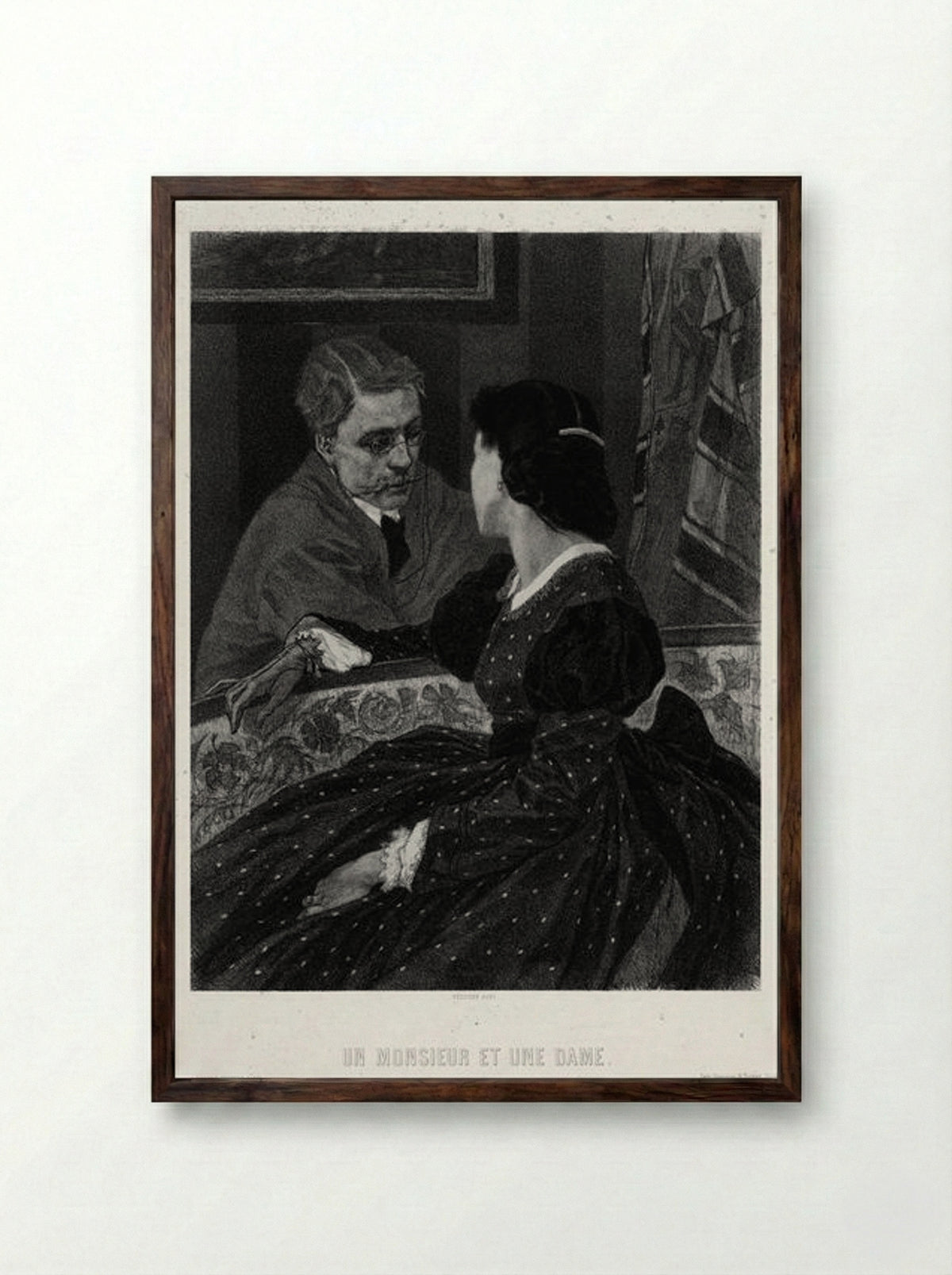 A Gentleman and a Lady (Aurelien Scholl and Marie Colombier) - Felicien Rops - Framed Print Dark Wood