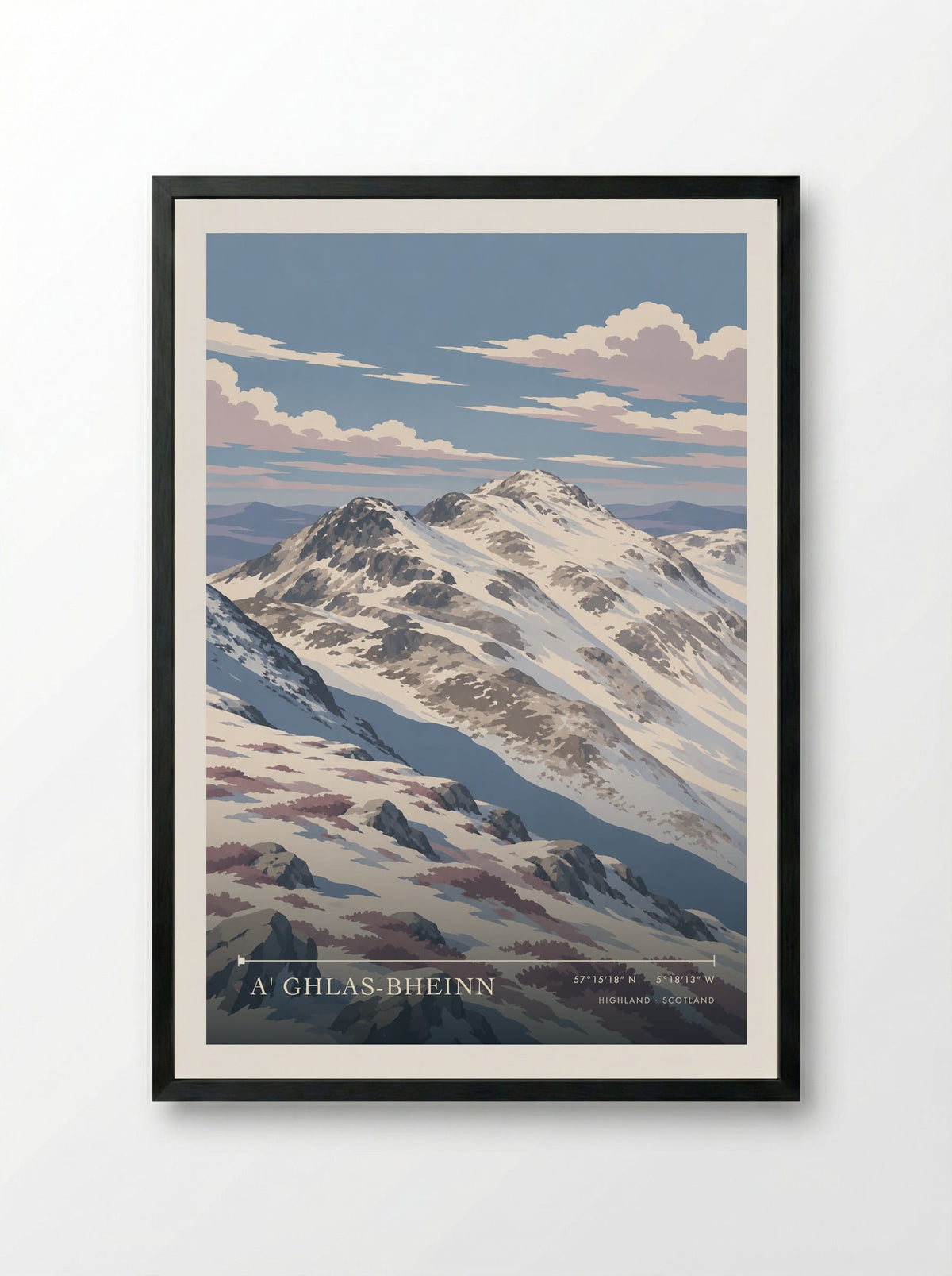 A' Ghlas-bheinn, Highland | Travel Poster - Framed Print Black