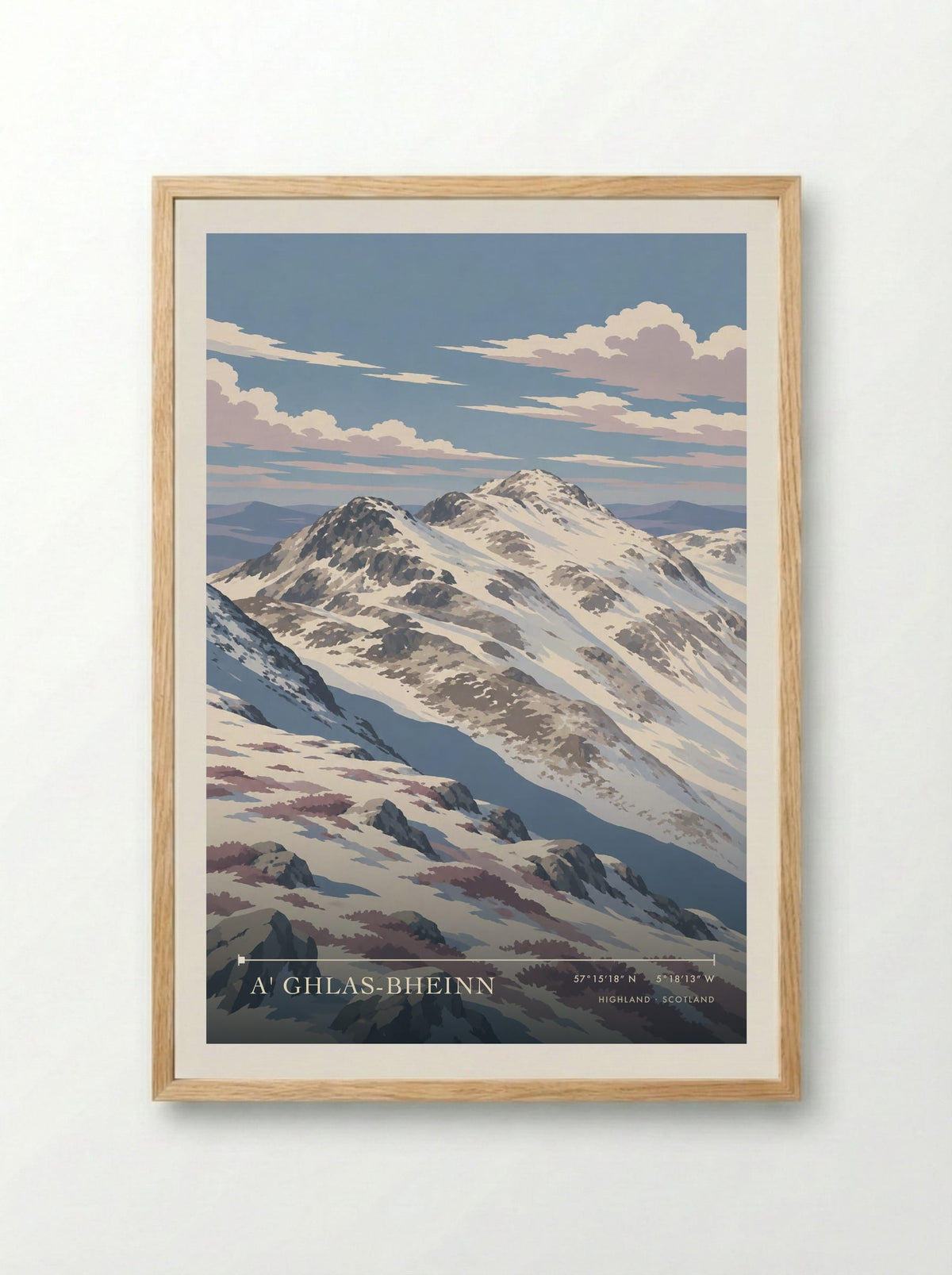 A' Ghlas-bheinn, Highland | Travel Poster - Framed Print Wood