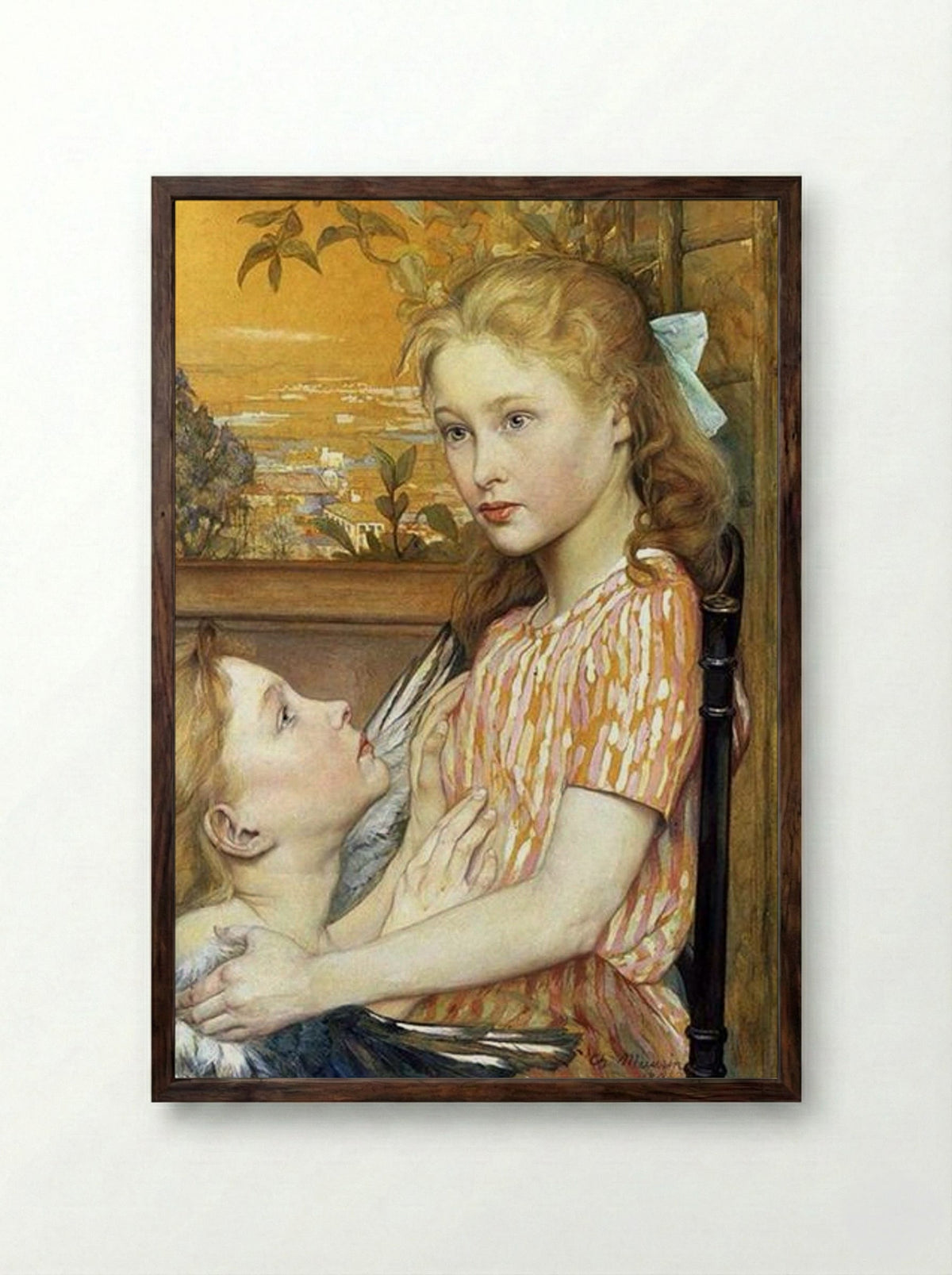 A Girl With Her Guardian Angel - Charles Maurin - Framed Print Dark Wood