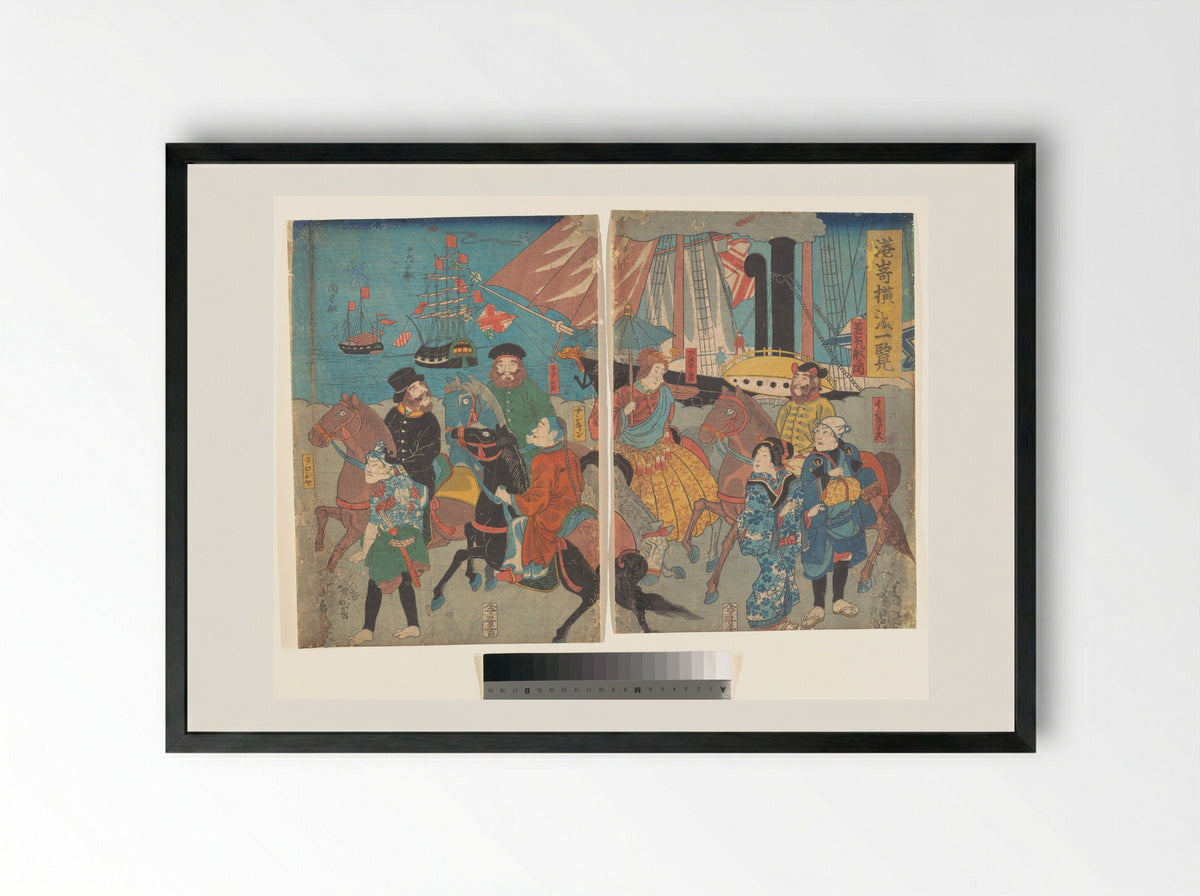A Glance at Miyosaki, Yokohama - Utagawa Yoshimori - Framed Print Black