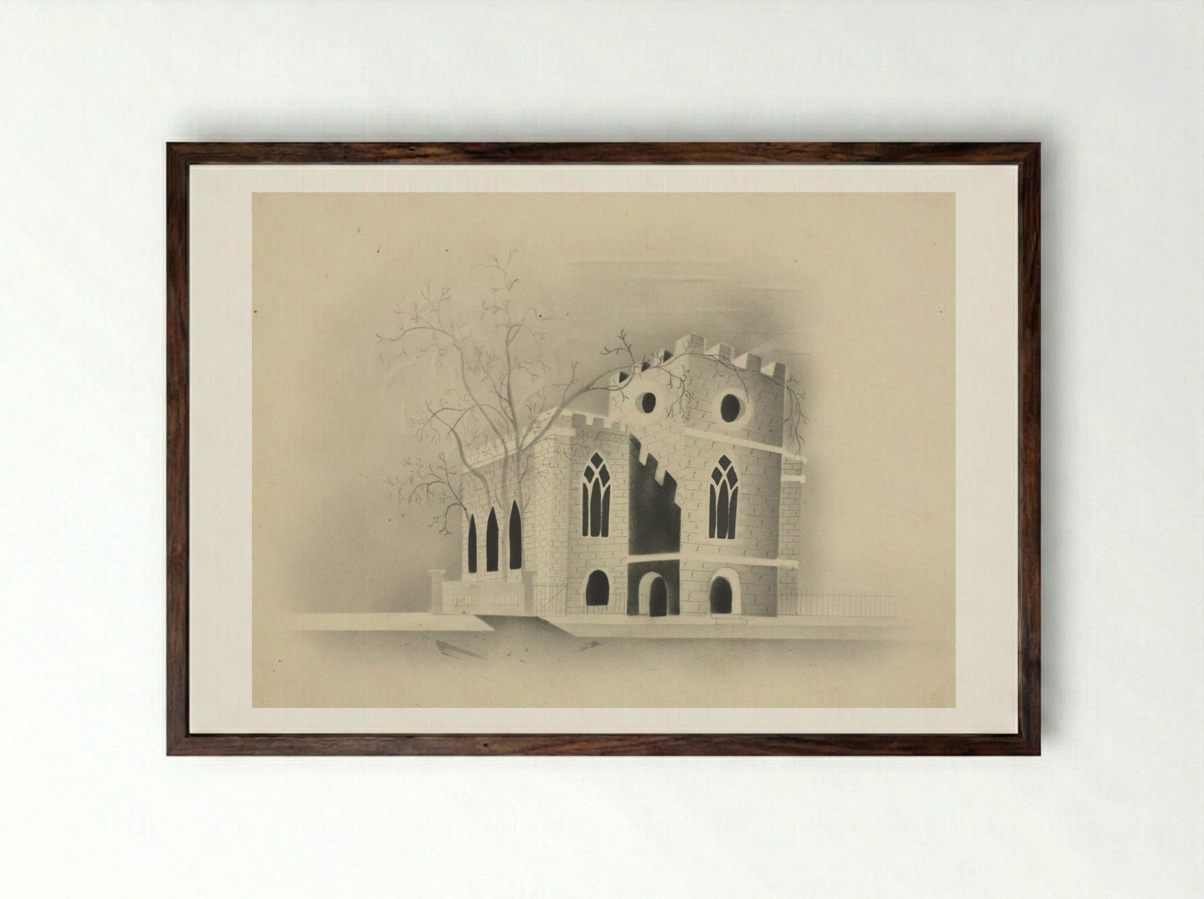 A Gothic Church by Moonlight - Mary Altha Nims - Framed Print Dark Wood