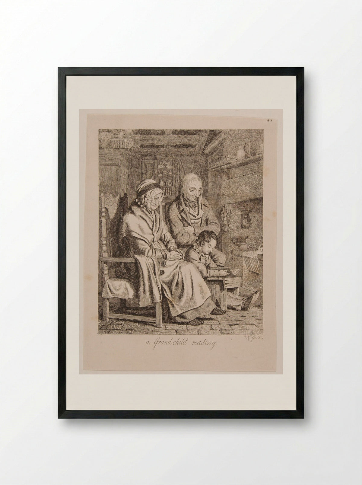 A Grandchild Reading - Walter Geikie - Framed Print Black