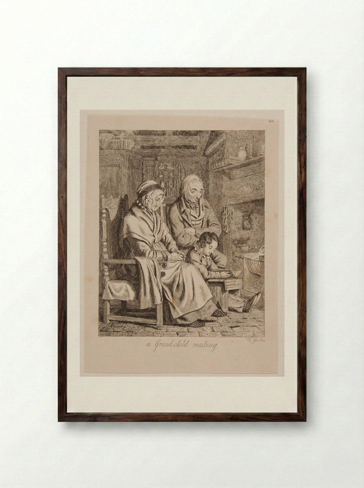 A Grandchild Reading - Walter Geikie - Framed Print Dark Wood