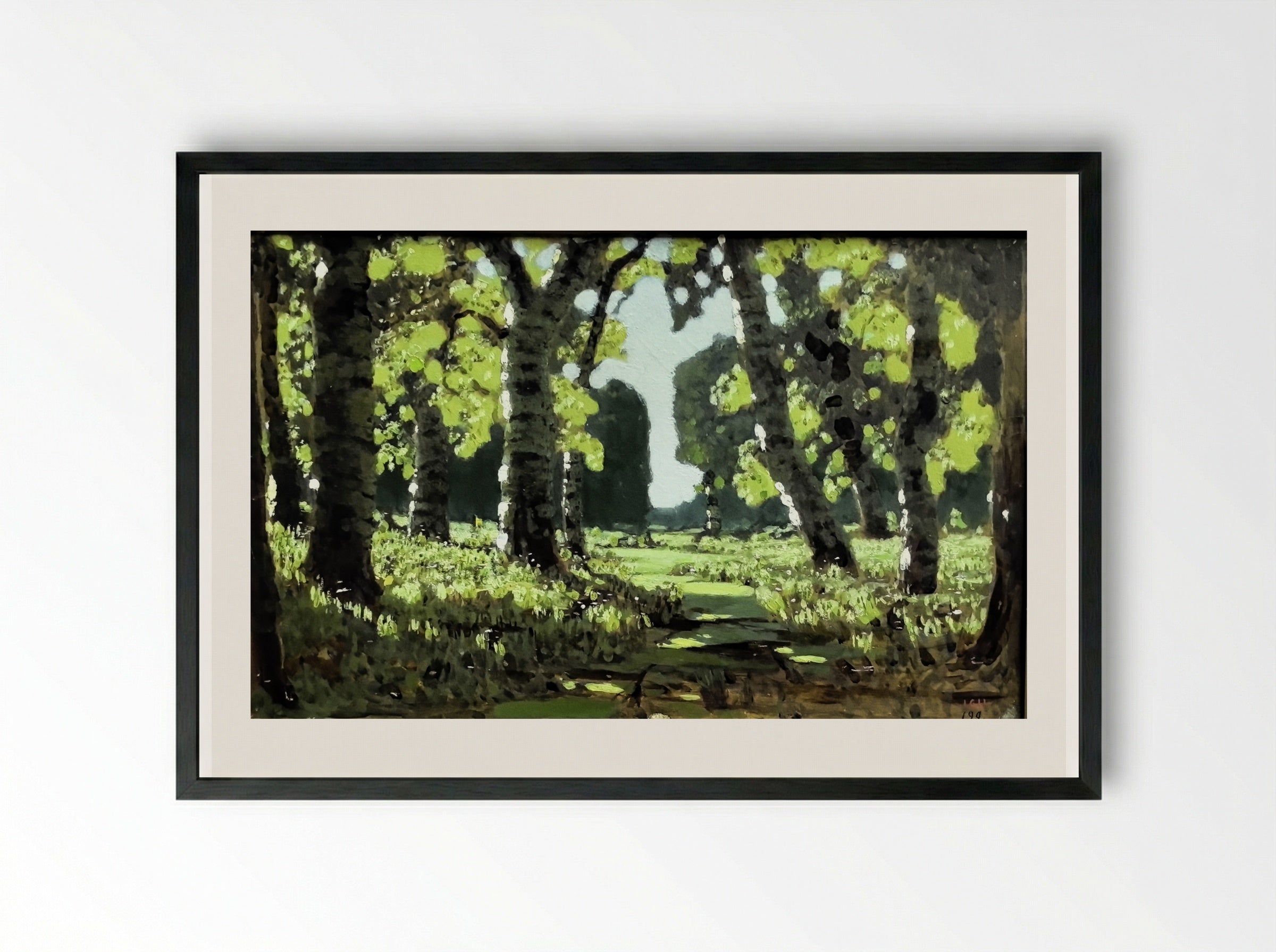 A Grove with Birch - Arkhip Kuindzhi - Framed Print Black