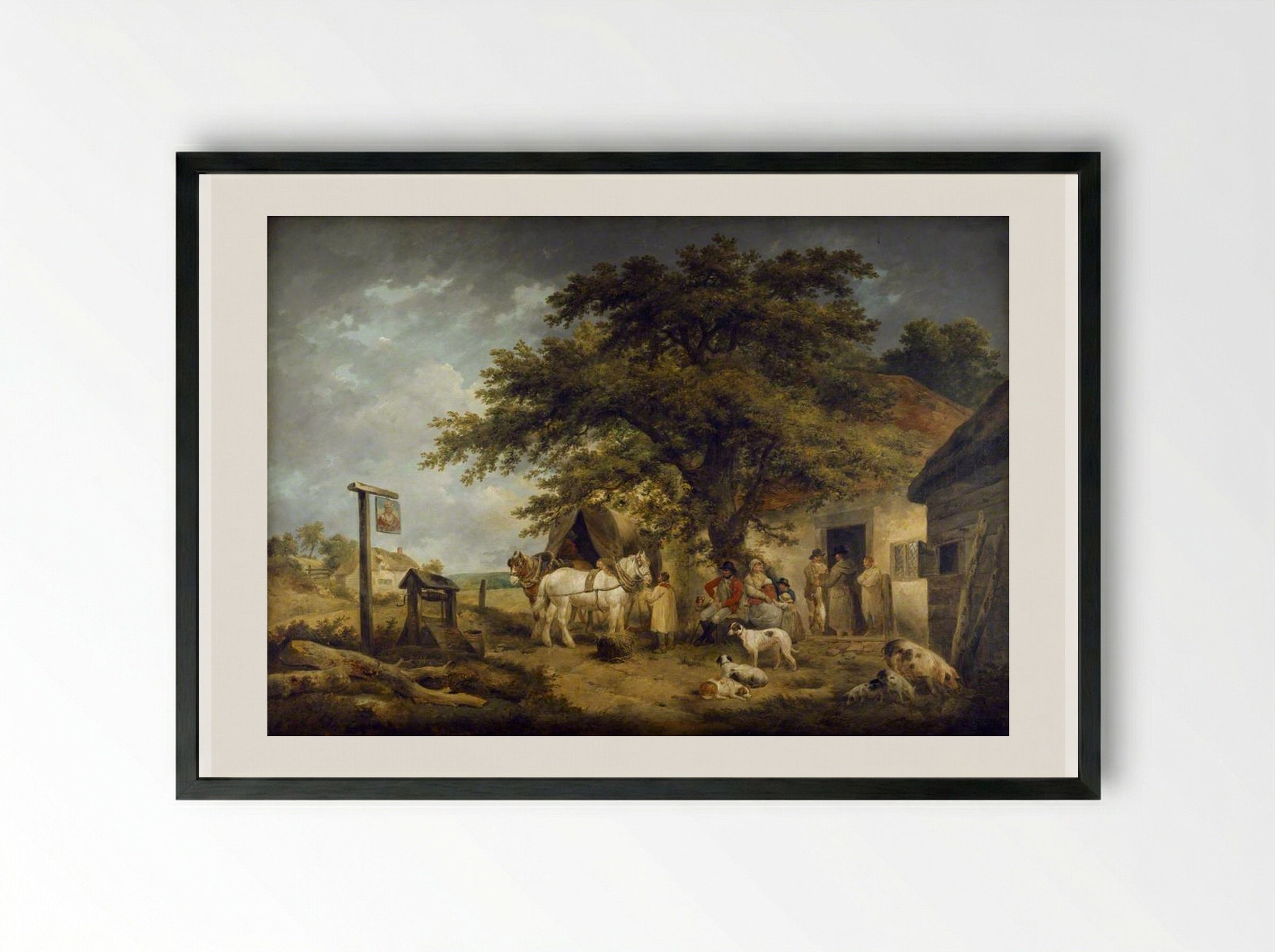 A Halt of a Soldier and His Family - George Morland - Framed Print Black
