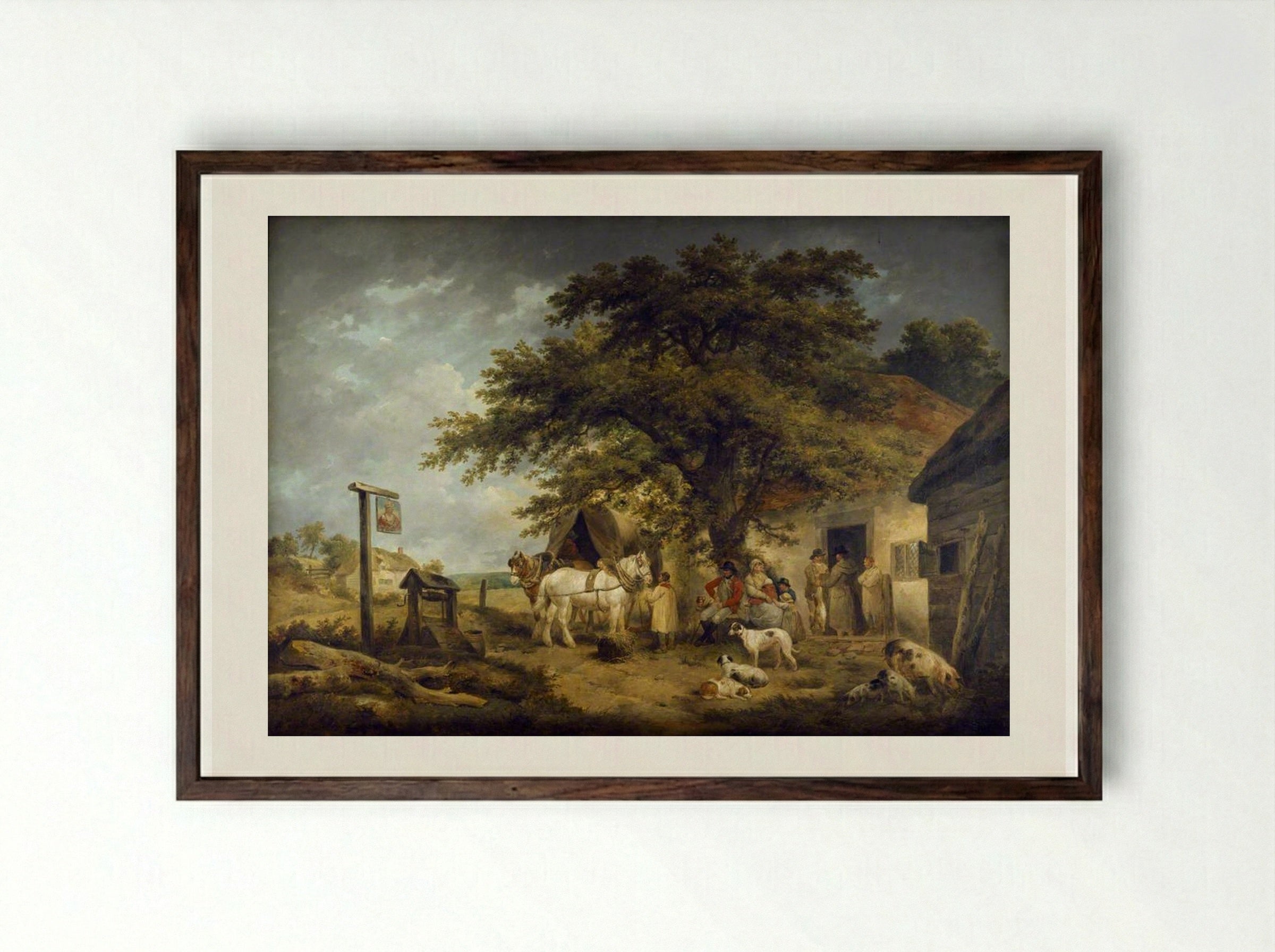 A Halt of a Soldier and His Family - George Morland - Framed Print Dark Wood