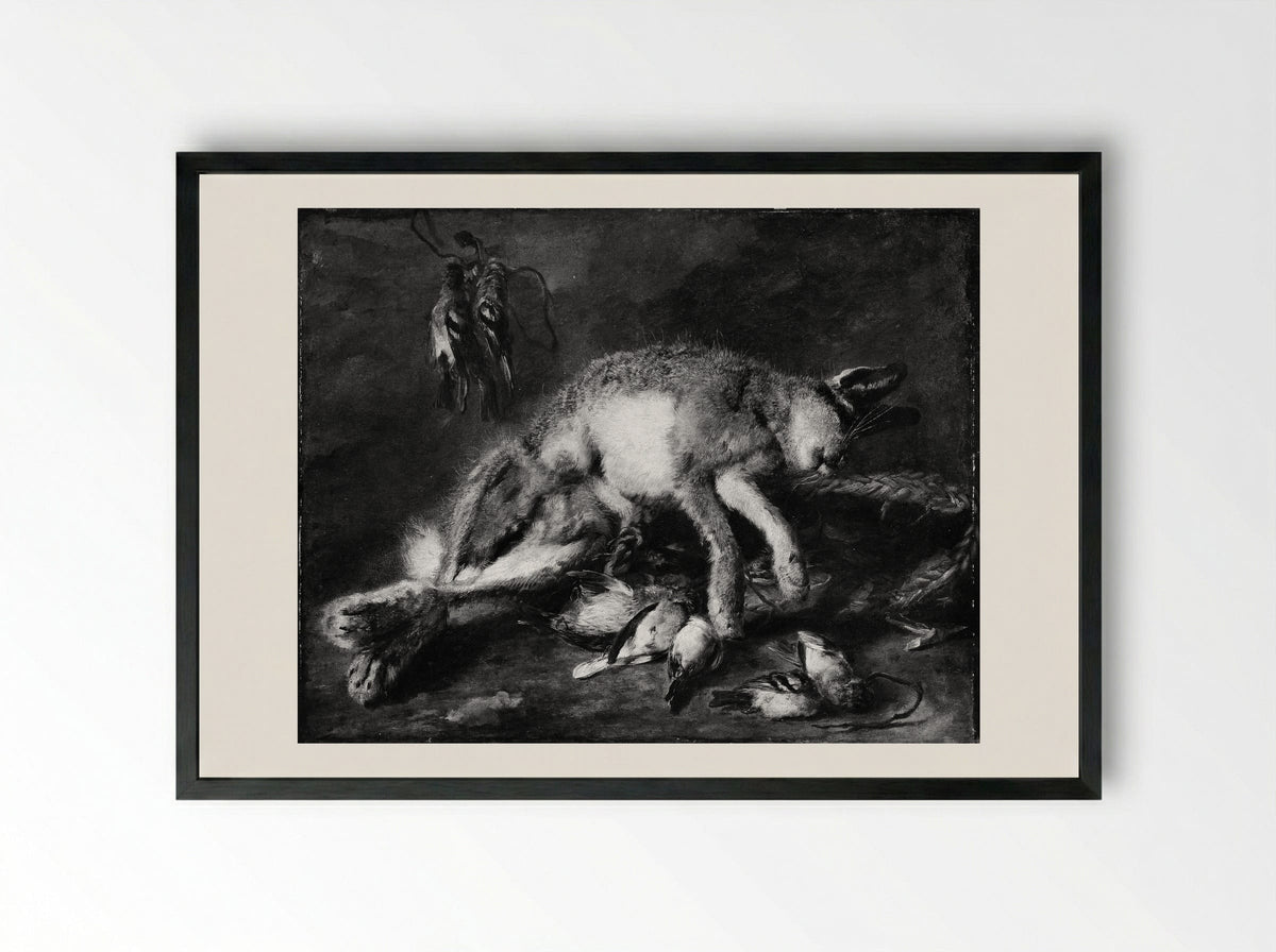 A Hare and Birds - Jan Fyt - Framed Print Black