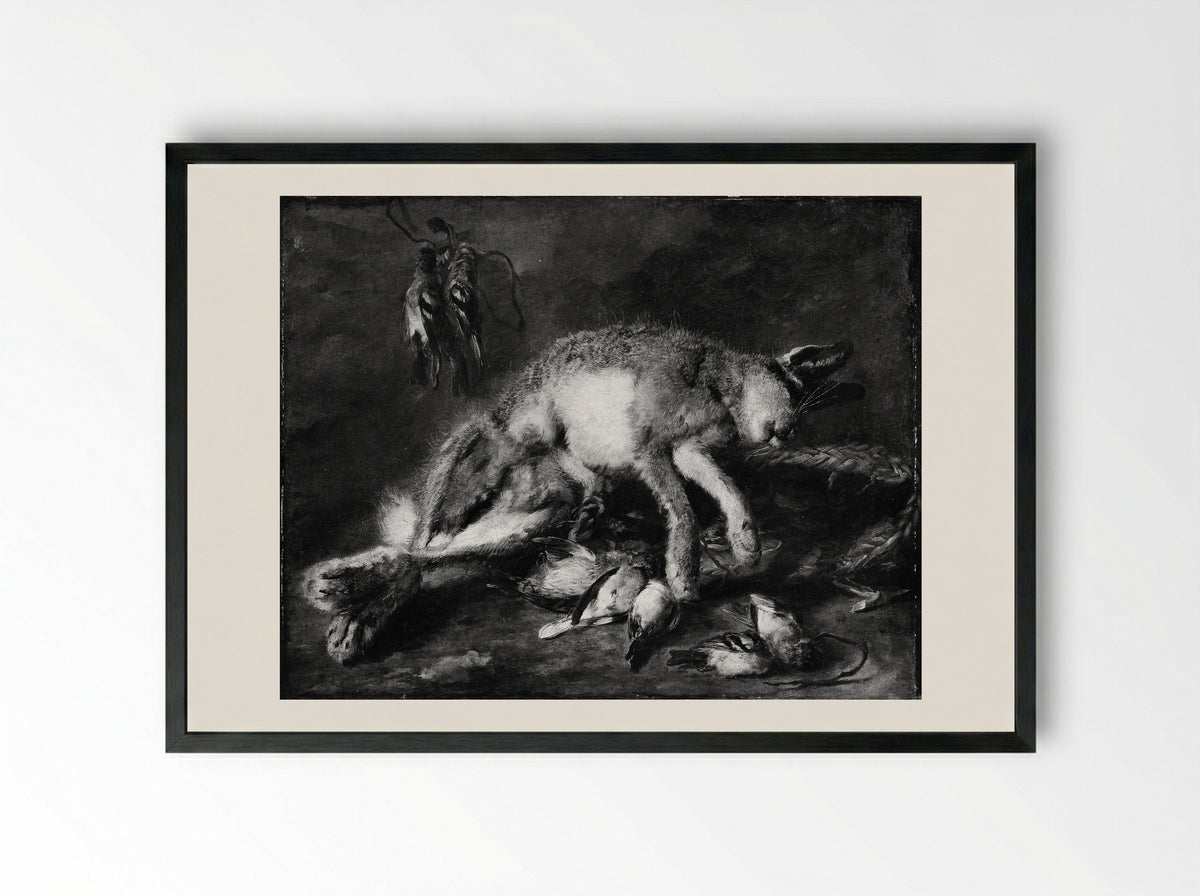 A Hare and Birds - Jan Fyt - Framed Print Black