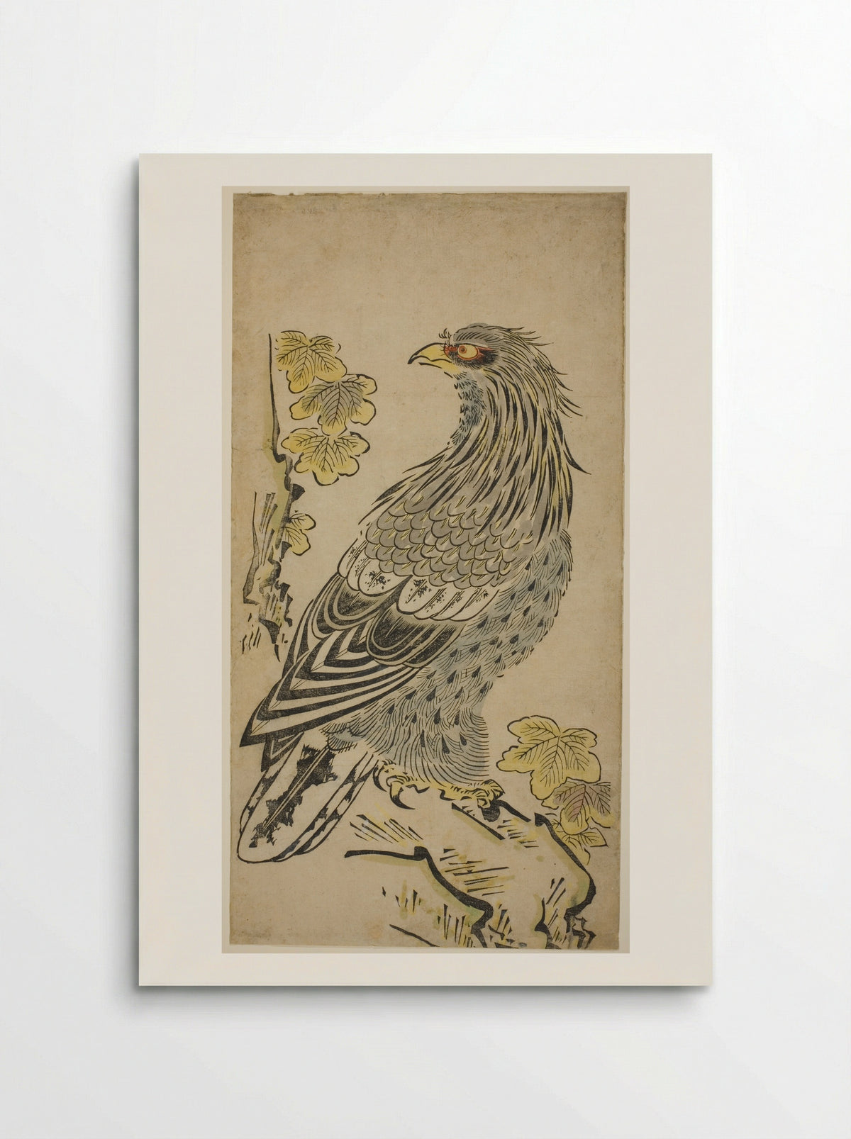 A Hawk on a Cliff near a Kiri Tree - Torii Kiyomasu I - Poster